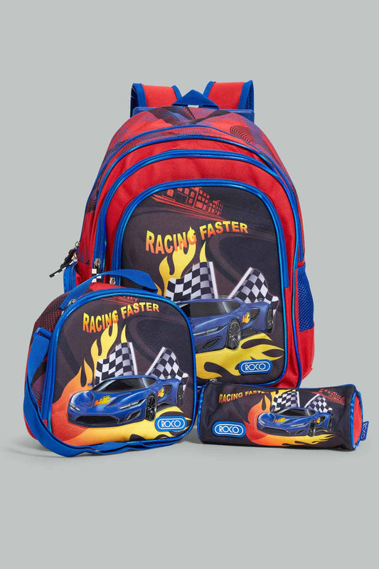 Boys Blue And Red Hot Wheels Print Trolley Set (3 Piece)
