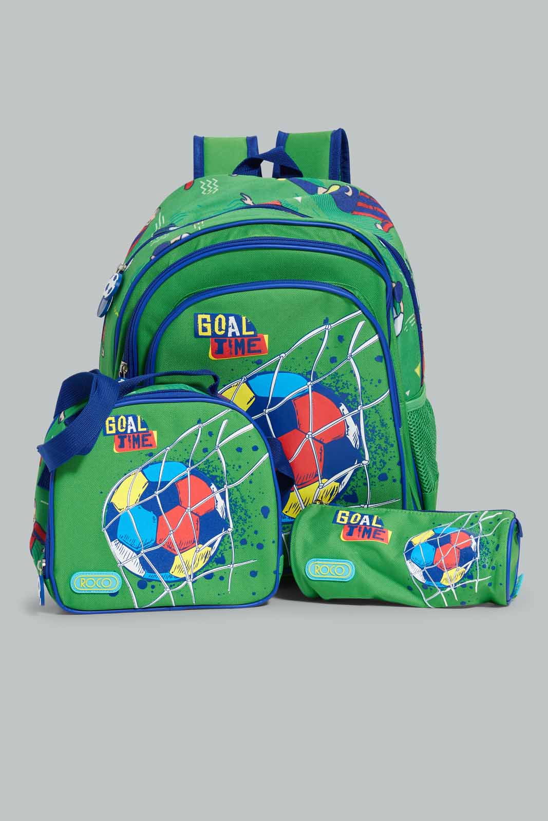 Boys Green Football Print Backpack Set (3 Piece)