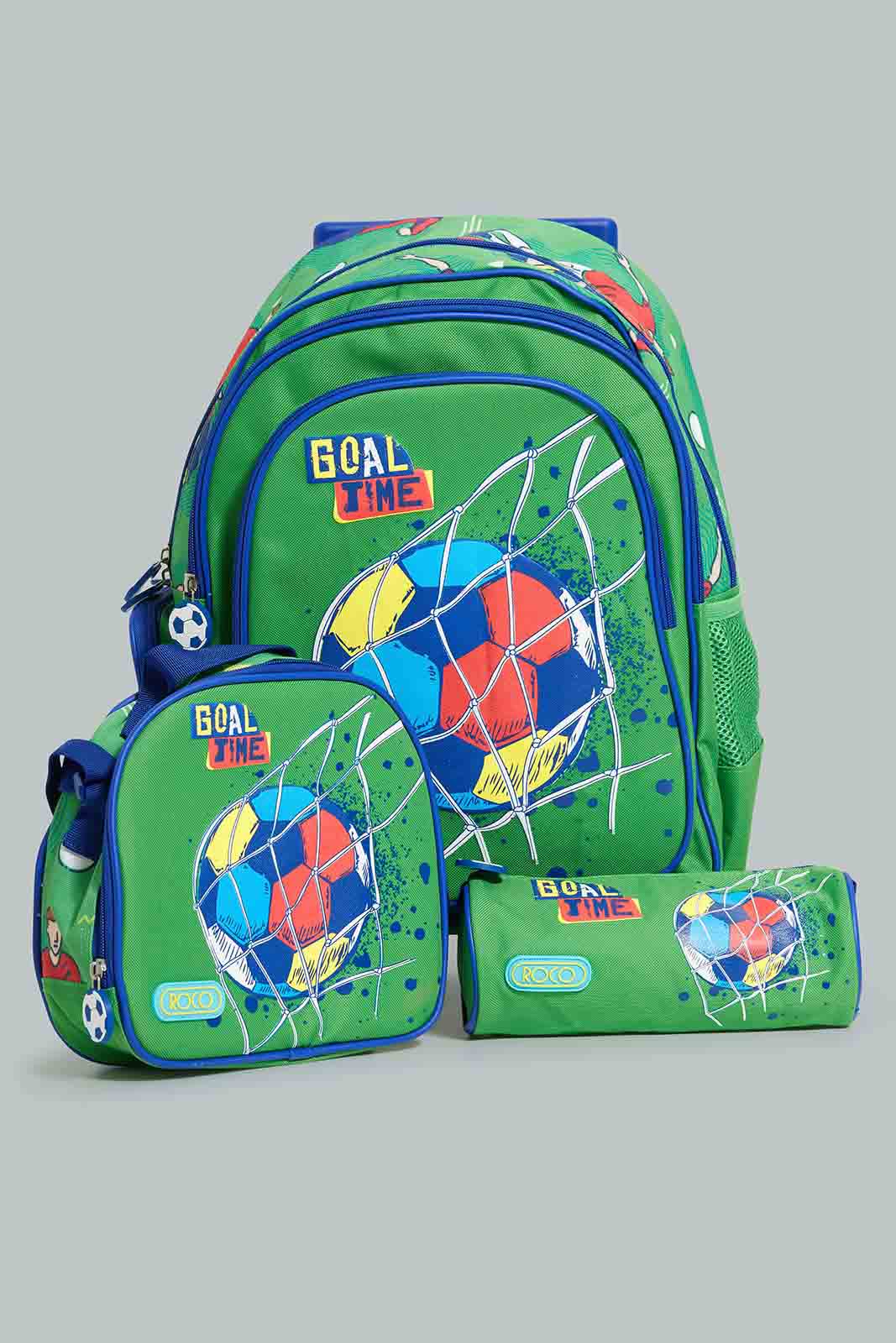 Redtag-Green/Red-Football-Print-Trolley-&-Lunch-Bag-With-Pencil-Case-BOY-Trolley,-Category:Bags,-CHR,-Colour:Assorted,-Filter:Boys-Accessories,-New-In,-New-In-BOY-ACC,-Non-Sale,-Section:Boys-(0-to-14Yrs),-W22-Check-