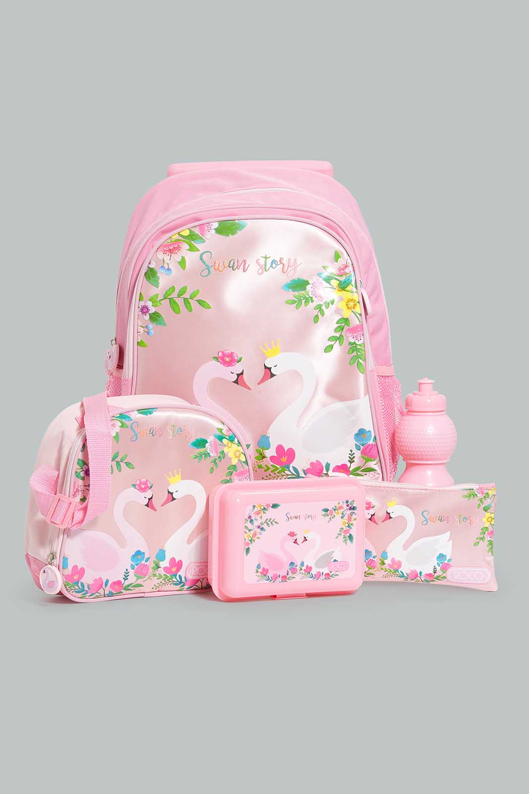 Redtag-Pink-Swan-Story-Trolley-Bag,-Lunch-Box,-Water-Bottle,-With-Pencil-Case-BOY-Trolley,-Category:Bags,-CHR,-Colour:Assorted,-Filter:Boys-Accessories,-New-In,-New-In-BOY-ACC,-Non-Sale,-Section:Boys-(0-to-14Yrs),-W22-Check-