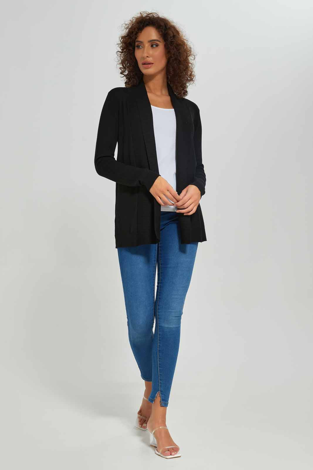 Redtag-Women-Black-Long-Sleeves-Drape-Cardigan-Category:Cardigans,-Colour:Black,-Deals:New-In,-Dept:Ladieswear,-Filter:Women's-Clothing,-New-In-Women-APL,-Non-Sale,-S23A,-Section:Women,-Women-Cardigans-Women's-