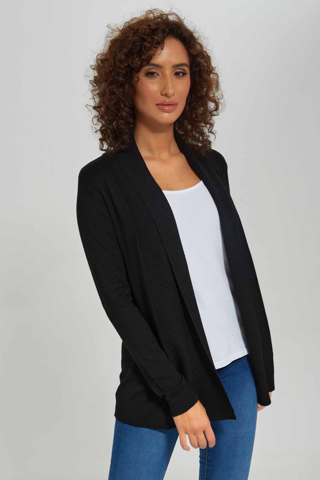 Redtag-Women-Black-Long-Sleeves-Drape-Cardigan-Category:Cardigans,-Colour:Black,-Deals:New-In,-Dept:Ladieswear,-Filter:Women's-Clothing,-New-In-Women-APL,-Non-Sale,-S23A,-Section:Women,-Women-Cardigans-Women's-