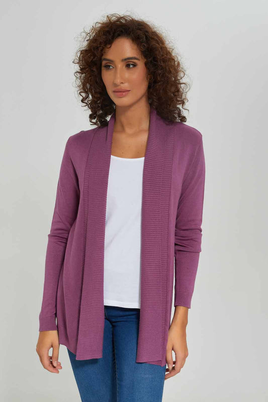 Redtag-Women-Mauve-Long-Sleeves-Drape-Cardigan-Category:Cardigans,-Colour:Mauve,-Deals:New-In,-Dept:Ladieswear,-Filter:Women's-Clothing,-New-In-Women-APL,-Non-Sale,-S23A,-Section:Women,-Women-Cardigans-Women's-