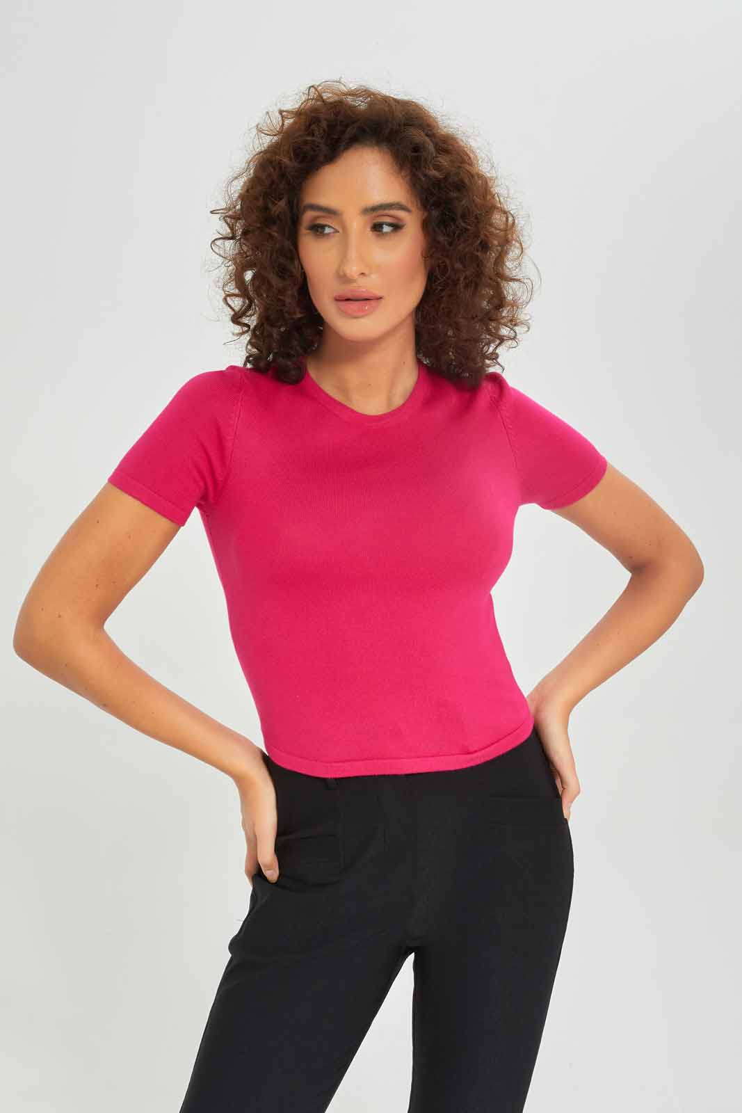Redtag-Women-Pale-Pink-Short-Sleeve-Knitted-Tshirt-Category:Pullovers,-Colour:Apricot,-Deals:New-In,-Dept:Ladieswear,-Filter:Women's-Clothing,-New-In-Women-APL,-Non-Sale,-S23A,-Section:Women,-Women-Pullovers-Women's-