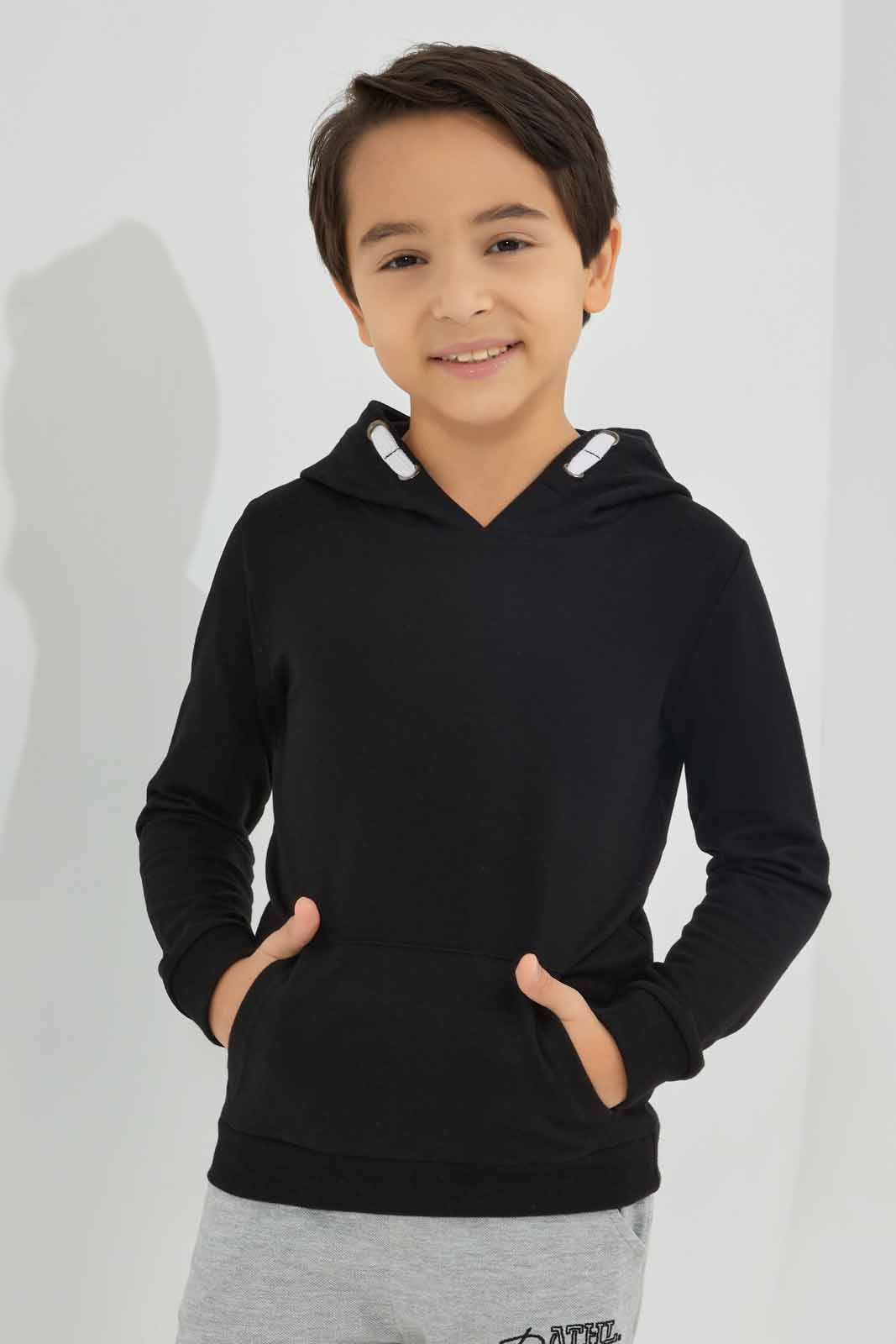 Redtag-Boys-Black-Hooded-Sweatshirt-BOY-Sweatshirts,-Category:Sweatshirts,-Colour:Black,-Deals:New-In,-Dept:Boys,-Filter:Boys-(2-to-8-Yrs),-New-In-BOY-APL,-Non-Sale,-S23A,-Section:Boys-(0-to-14Yrs),-TBL-Boys-2 to 8 Years