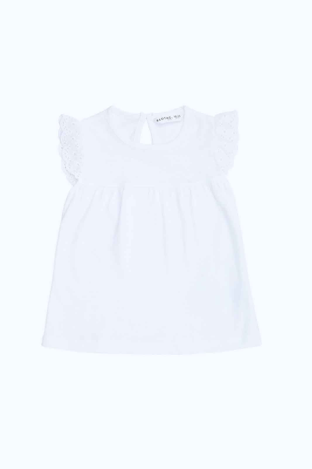 Redtag-Girls-White-Solid-Schifli-Frills-Sleeves-Blouse-Category:Blouses,-Colour:White,-Deals:New-In,-Dept:Girls,-Filter:Infant-Girls-(3-to-24-Mths),-ING-Blouses,-New-In-ING-APL,-Non-Sale,-S23B,-Section:Girls-(0-to-14Yrs),-VLM-Infant-Girls-3 to 24 Months
