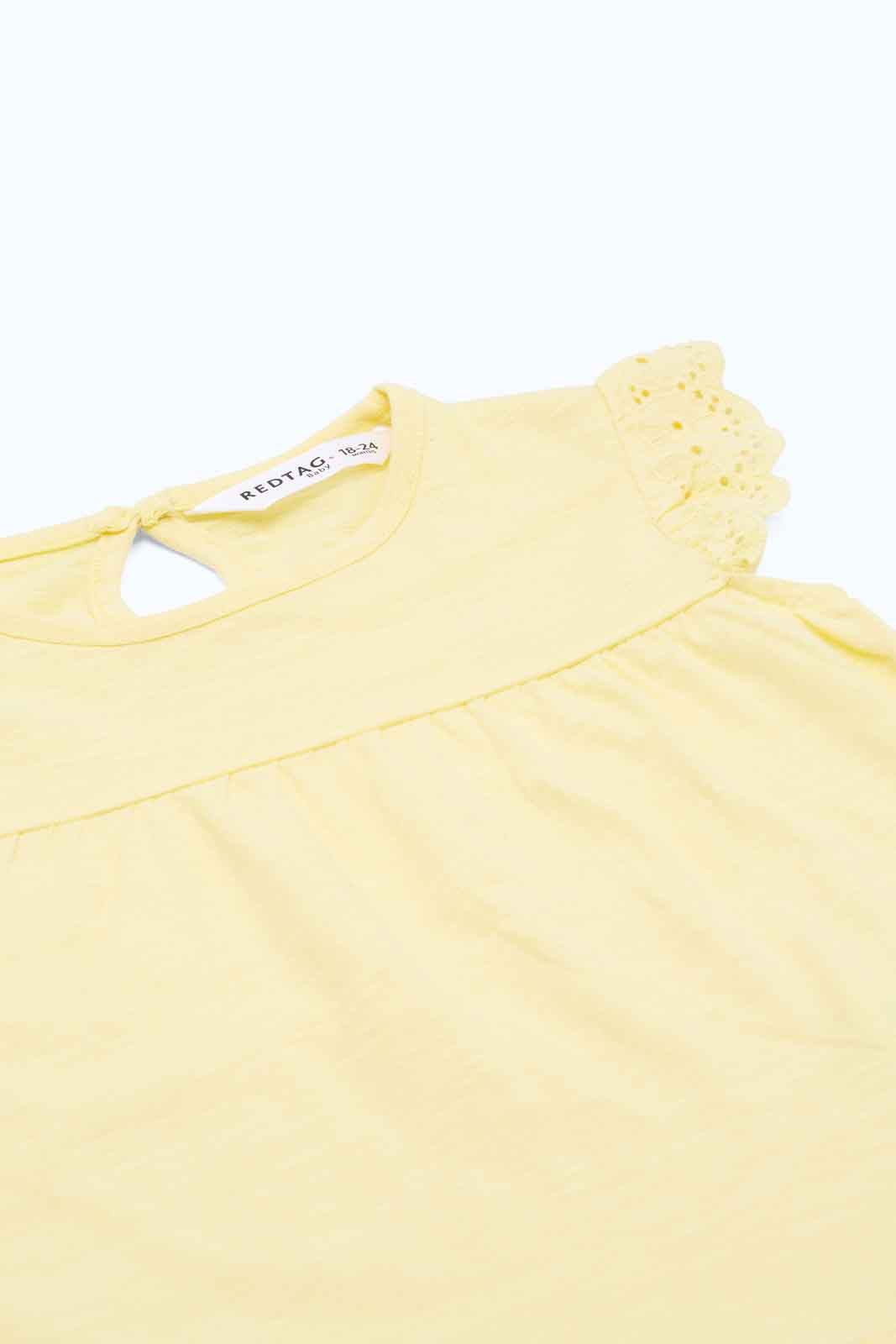 Redtag-Girls-Turquoise-Solid-Schifli-Frills-Sleeves-Blouse-Category:Blouses,-Colour:Teal,-Deals:New-In,-Dept:Girls,-Filter:Infant-Girls-(3-to-24-Mths),-ING-Blouses,-New-In-ING-APL,-Non-Sale,-S23B,-Section:Girls-(0-to-14Yrs),-VLM-Infant-Girls-3 to 24 Months