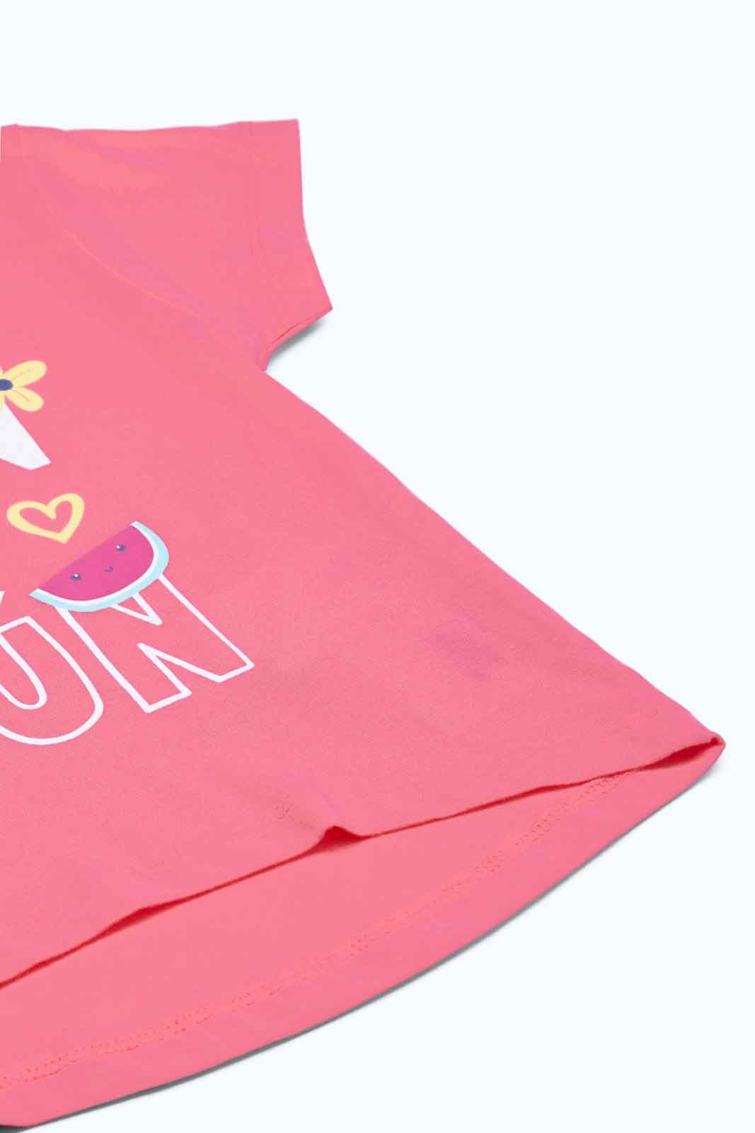 Redtag-Girls-Pink-Summer-Time-Print-T-Shirt-Category:T-Shirts,-Colour:Apricot,-Deals:New-In,-Dept:Girls,-Filter:Infant-Girls-(3-to-24-Mths),-ING-T-Shirts,-New-In-ING-APL,-Non-Sale,-S23B,-Section:Girls-(0-to-14Yrs),-TBL-Infant-Girls-3 to 24 Months