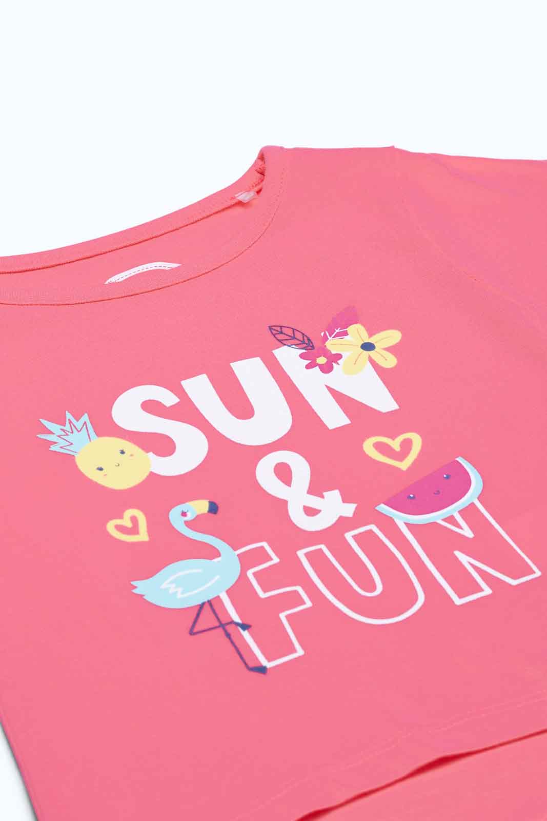 Redtag-Girls-Pink-Summer-Time-Print-T-Shirt-Category:T-Shirts,-Colour:Apricot,-Deals:New-In,-Dept:Girls,-Filter:Infant-Girls-(3-to-24-Mths),-ING-T-Shirts,-New-In-ING-APL,-Non-Sale,-S23B,-Section:Girls-(0-to-14Yrs),-TBL-Infant-Girls-3 to 24 Months