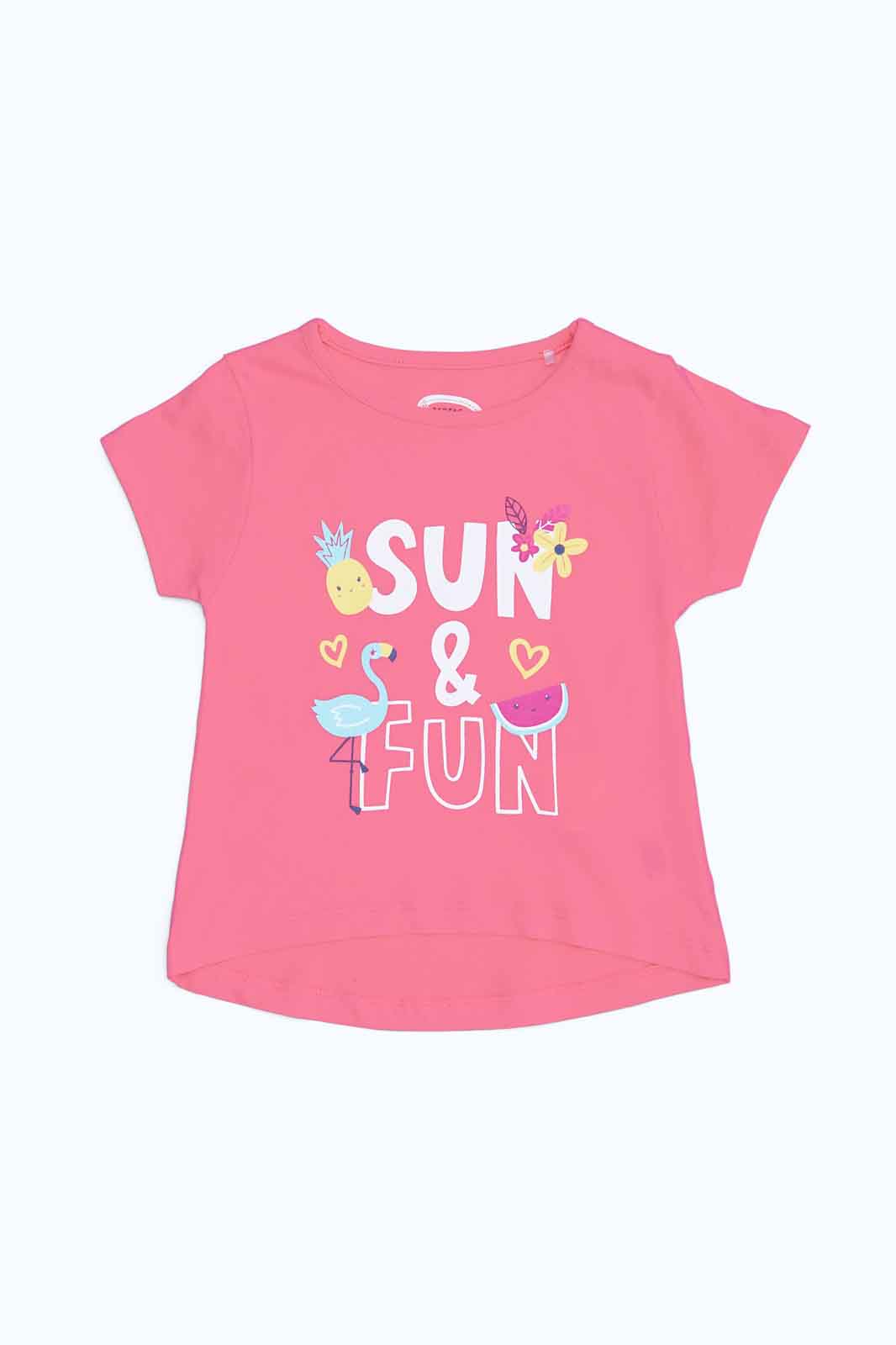 Redtag-Girls-Pink-Summer-Time-Print-T-Shirt-Category:T-Shirts,-Colour:Apricot,-Deals:New-In,-Dept:Girls,-Filter:Infant-Girls-(3-to-24-Mths),-ING-T-Shirts,-New-In-ING-APL,-Non-Sale,-S23B,-Section:Girls-(0-to-14Yrs),-TBL-Infant-Girls-3 to 24 Months