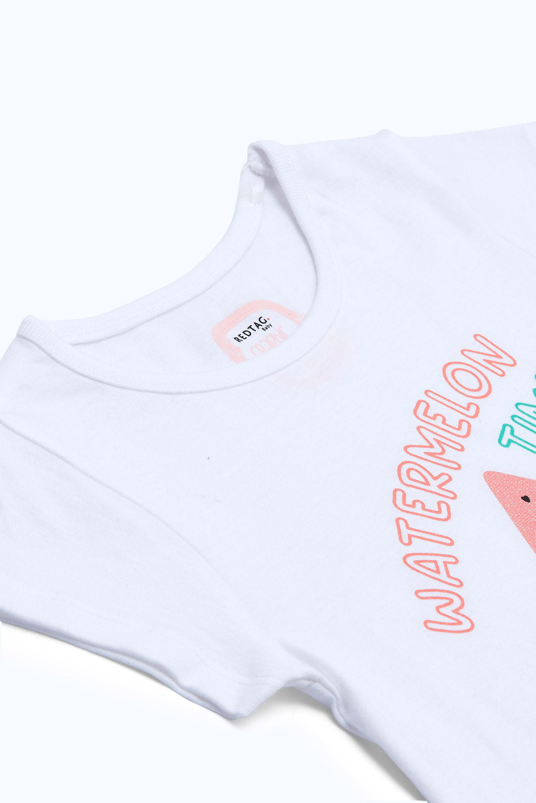 Redtag-Girls-White-Watermelon-T-Shirt-Category:T-Shirts,-Colour:White,-Deals:New-In,-Dept:Girls,-Filter:Infant-Girls-(3-to-24-Mths),-ING-T-Shirts,-New-In-ING-APL,-Non-Sale,-S23B,-Section:Girls-(0-to-14Yrs),-TBL-Infant-Girls-3 to 24 Months