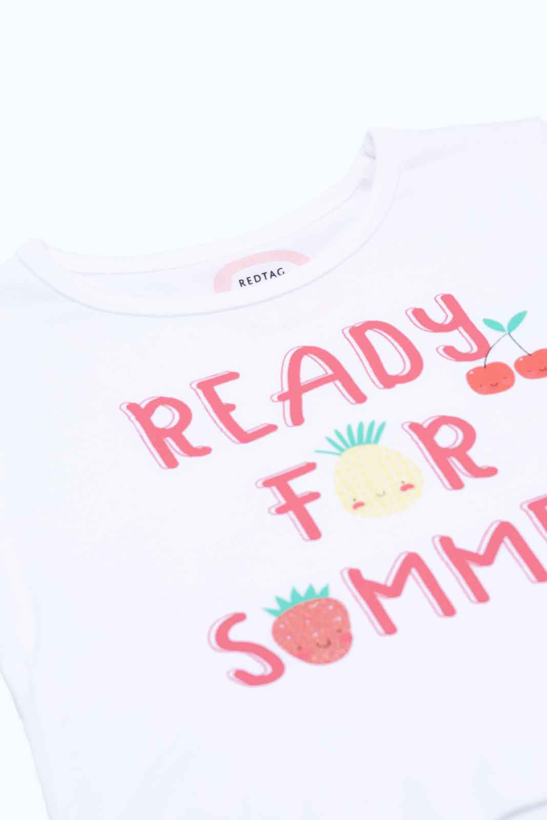 Redtag-Girls-White-Ready-For-Summer-T-Shirt-Category:T-Shirts,-Colour:White,-Deals:New-In,-Dept:Girls,-Filter:Infant-Girls-(3-to-24-Mths),-ING-T-Shirts,-New-In-ING-APL,-Non-Sale,-S23B,-Section:Girls-(0-to-14Yrs),-TBL-Infant-Girls-3 to 24 Months