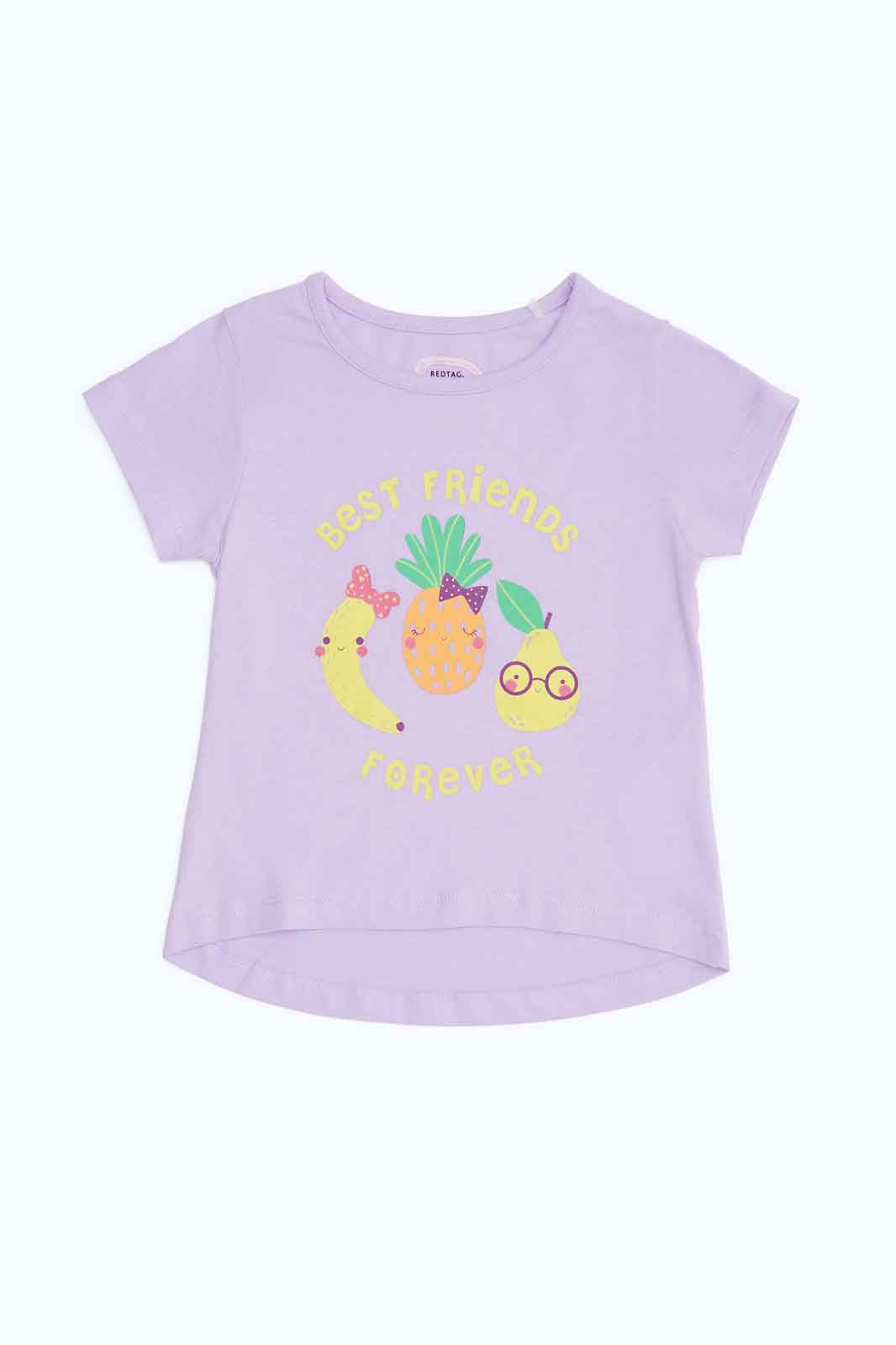 Redtag-Girls-Lilac-Best-Friends-Forever-T-Shirt-Category:T-Shirts,-Colour:Lilac,-Deals:New-In,-Dept:Girls,-Filter:Infant-Girls-(3-to-24-Mths),-ING-T-Shirts,-New-In-ING-APL,-Non-Sale,-S23B,-Section:Girls-(0-to-14Yrs),-TBL-Infant-Girls-3 to 24 Months