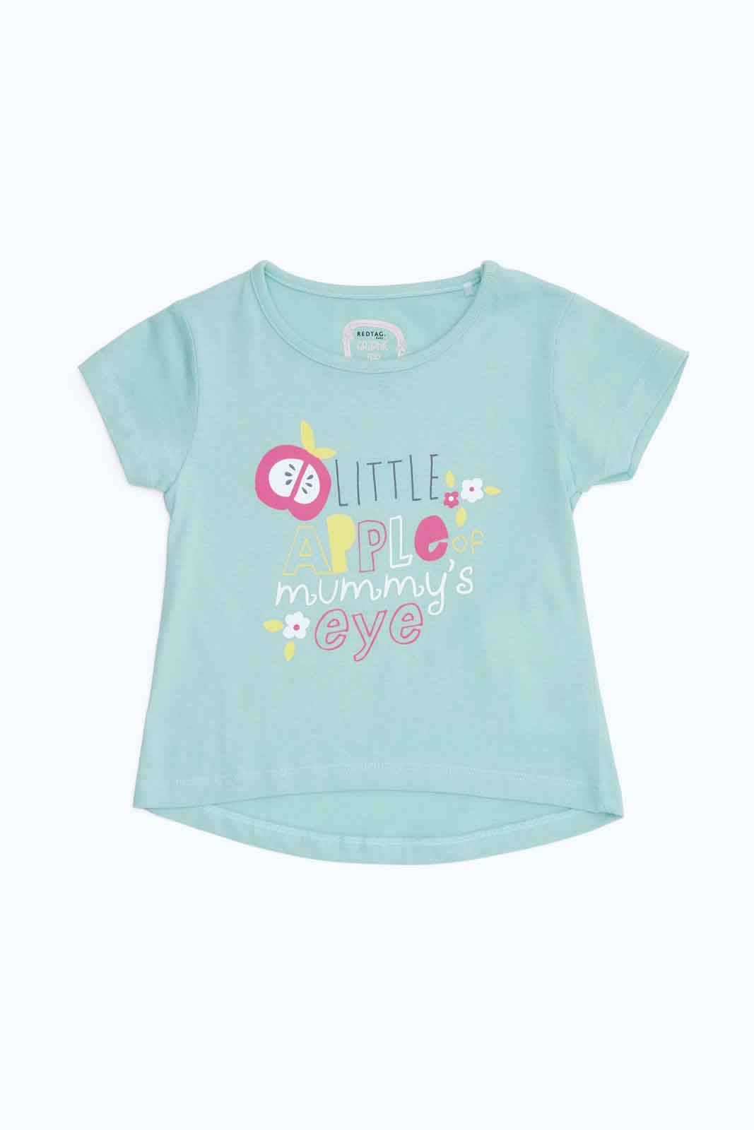 Redtag-Girls-Mint-Placement-Print-T-Shirt-Category:T-Shirts,-Colour:Mint,-Deals:New-In,-Dept:Girls,-Filter:Infant-Girls-(3-to-24-Mths),-ING-T-Shirts,-New-In-ING-APL,-Non-Sale,-S23B,-Section:Girls-(0-to-14Yrs),-TBL-Infant-Girls-3 to 24 Months