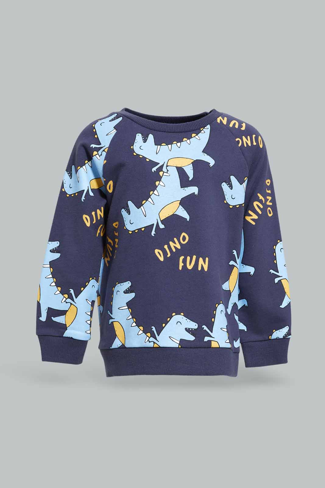 Redtag-Boys-Navy-Dino-Aop-Crew-Neck-Ls-Sweatshirts-Category:Sweatshirts,-Colour:Navy,-Deals:New-In,-Dept:Boys,-Filter:Infant-Boys-(3-to-24-Mths),-INB-Sweatshirts,-New-In-INB-APL,-Non-Sale,-S23A,-Section:Boys-(0-to-14Yrs),-TBL-Infant-Boys-3 to 24 Months