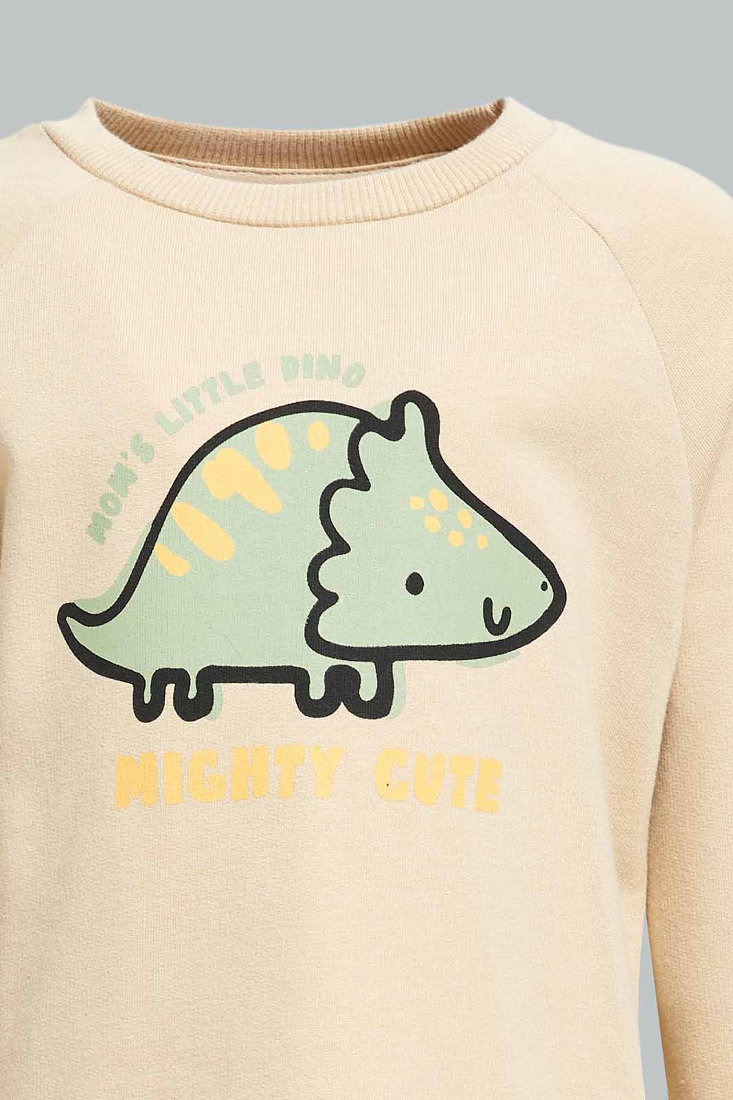 Redtag-Boys-Stone-Dino-Ls-Sweatshirts-Category:Sweatshirts,-Colour:Beige,-Deals:New-In,-Dept:Boys,-Filter:Infant-Boys-(3-to-24-Mths),-INB-Sweatshirts,-New-In-INB-APL,-Non-Sale,-S23A,-Section:Boys-(0-to-14Yrs),-TBL-Infant-Boys-3 to 24 Months