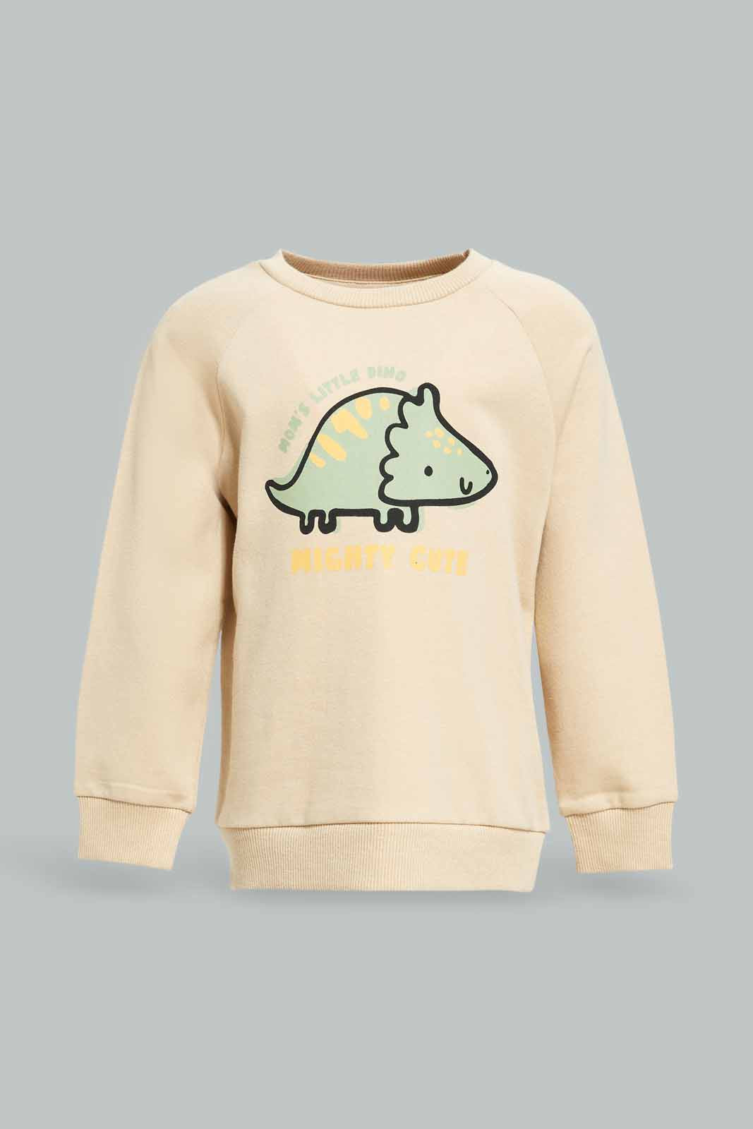 Redtag-Boys-Stone-Dino-Ls-Sweatshirts-Category:Sweatshirts,-Colour:Beige,-Deals:New-In,-Dept:Boys,-Filter:Infant-Boys-(3-to-24-Mths),-INB-Sweatshirts,-New-In-INB-APL,-Non-Sale,-S23A,-Section:Boys-(0-to-14Yrs),-TBL-Infant-Boys-3 to 24 Months