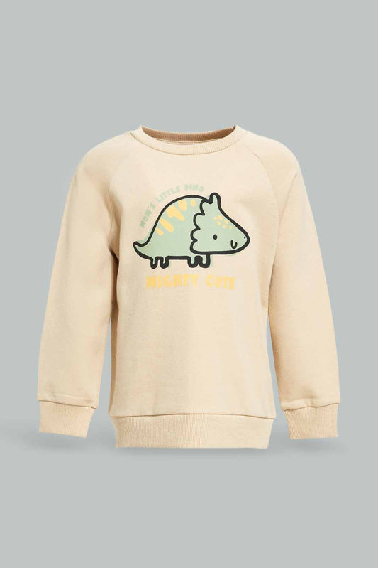Redtag-Boys-Stone-Dino-Ls-Sweatshirts-Category:Sweatshirts,-Colour:Beige,-Deals:New-In,-Dept:Boys,-Filter:Infant-Boys-(3-to-24-Mths),-INB-Sweatshirts,-New-In-INB-APL,-Non-Sale,-S23A,-Section:Boys-(0-to-14Yrs),-TBL-Infant-Boys-3 to 24 Months