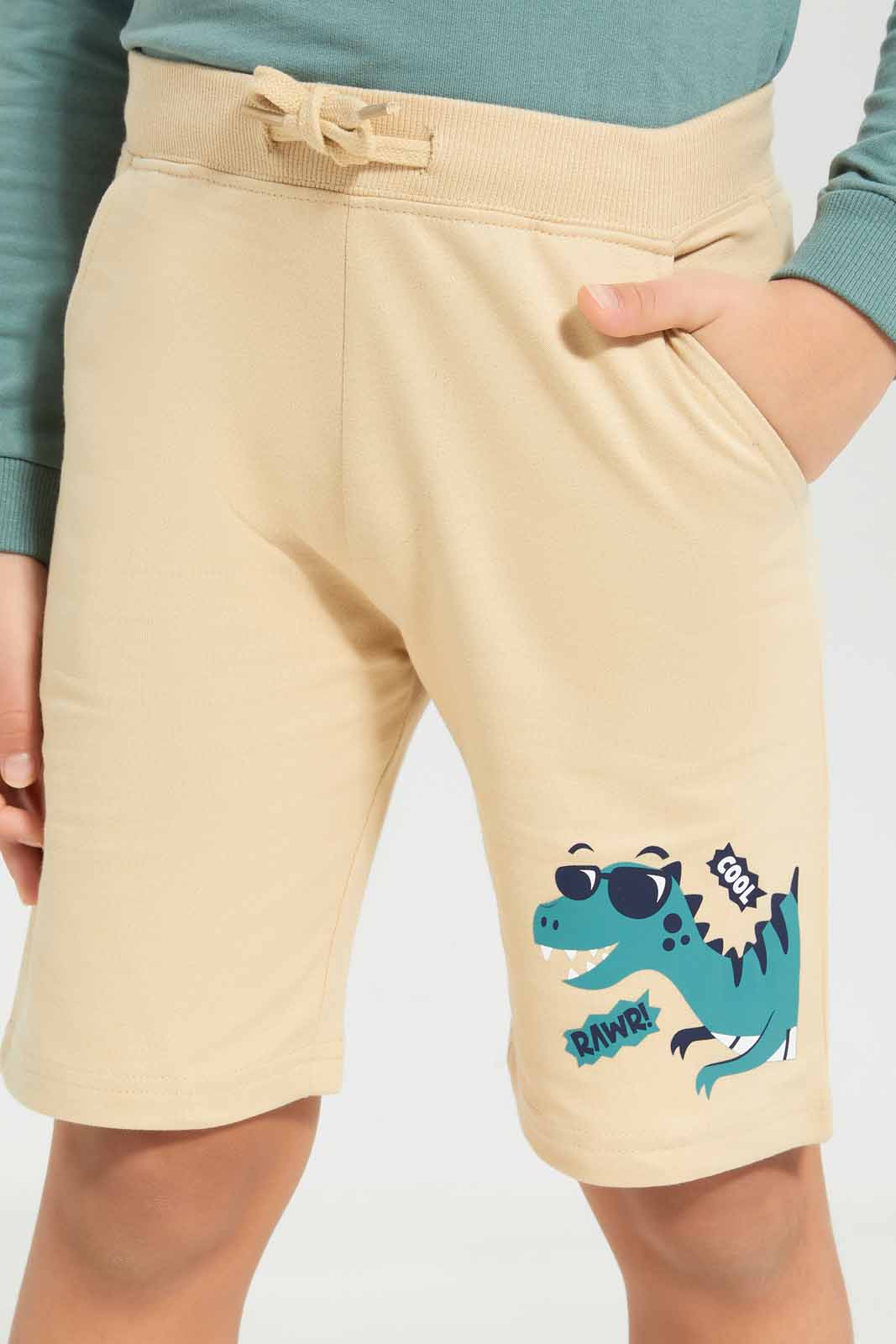 Redtag-Boys-Beige-Shorts-With-Print-BOY-Shorts,-Category:Shorts,-Colour:Beige,-Deals:New-In,-Dept:Boys,-Filter:Boys-(2-to-8-Yrs),-New-In-BOY-APL,-Non-Sale,-S23B,-Section:Boys-(0-to-14Yrs),-TBL-Boys-2 to 8 Years