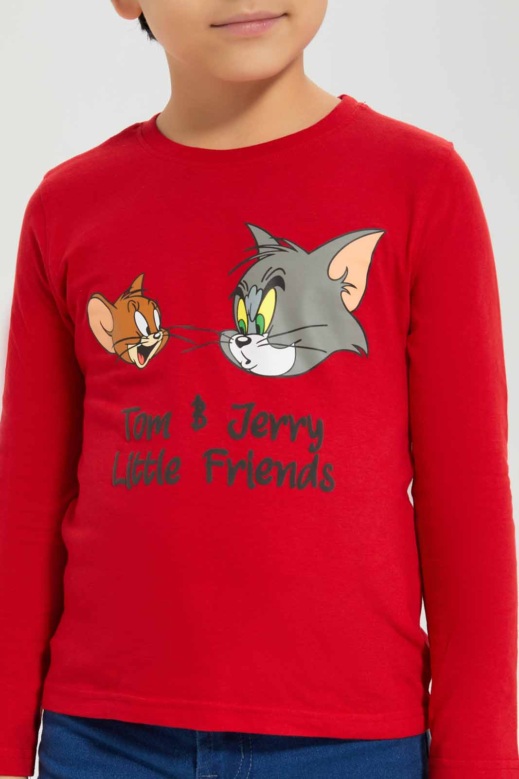 Redtag-Boys-Red-Tom-And-Jerry-Character-Long-Sleeve-T-Shirt-BOY-T-Shirts,-Category:T-Shirts,-CHA,-Colour:Red,-Deals:New-In,-Dept:Boys,-Filter:Boys-(2-to-8-Yrs),-New-In-BOY-APL,-Non-Sale,-S23A,-Section:Boys-(0-to-14Yrs),-TBL-Boys-2 to 8 Years