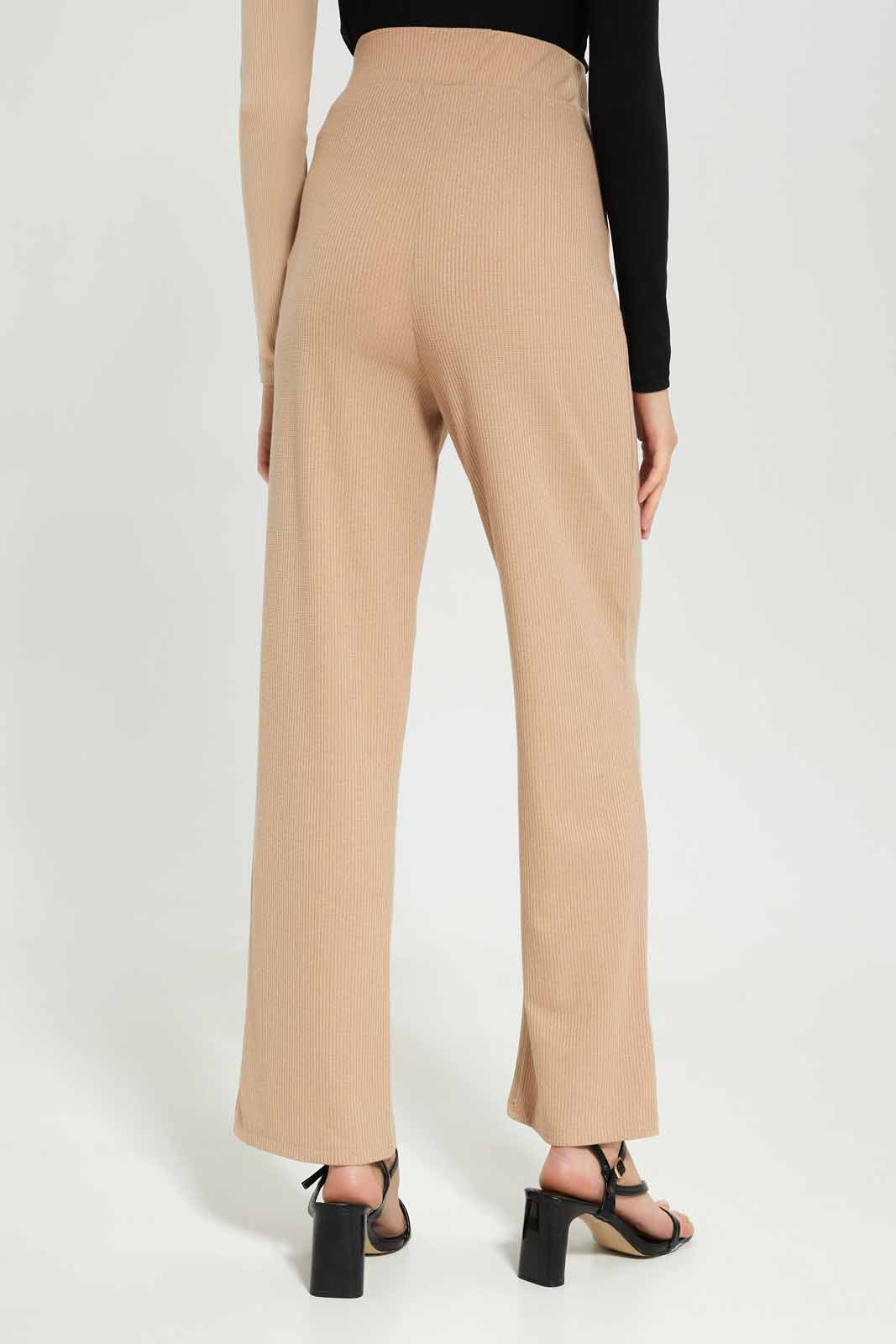 Redtag-Women-Flared-Trouser-With-Buttons-Category:Trousers,-Colour:Beige,-Deals:New-In,-Dept:Ladieswear,-Filter:Women's-Clothing,-LEC,-LEC-Trousers,-New-In-LEC-APL,-Non-Sale,-S23A,-Section:Women-Women's-