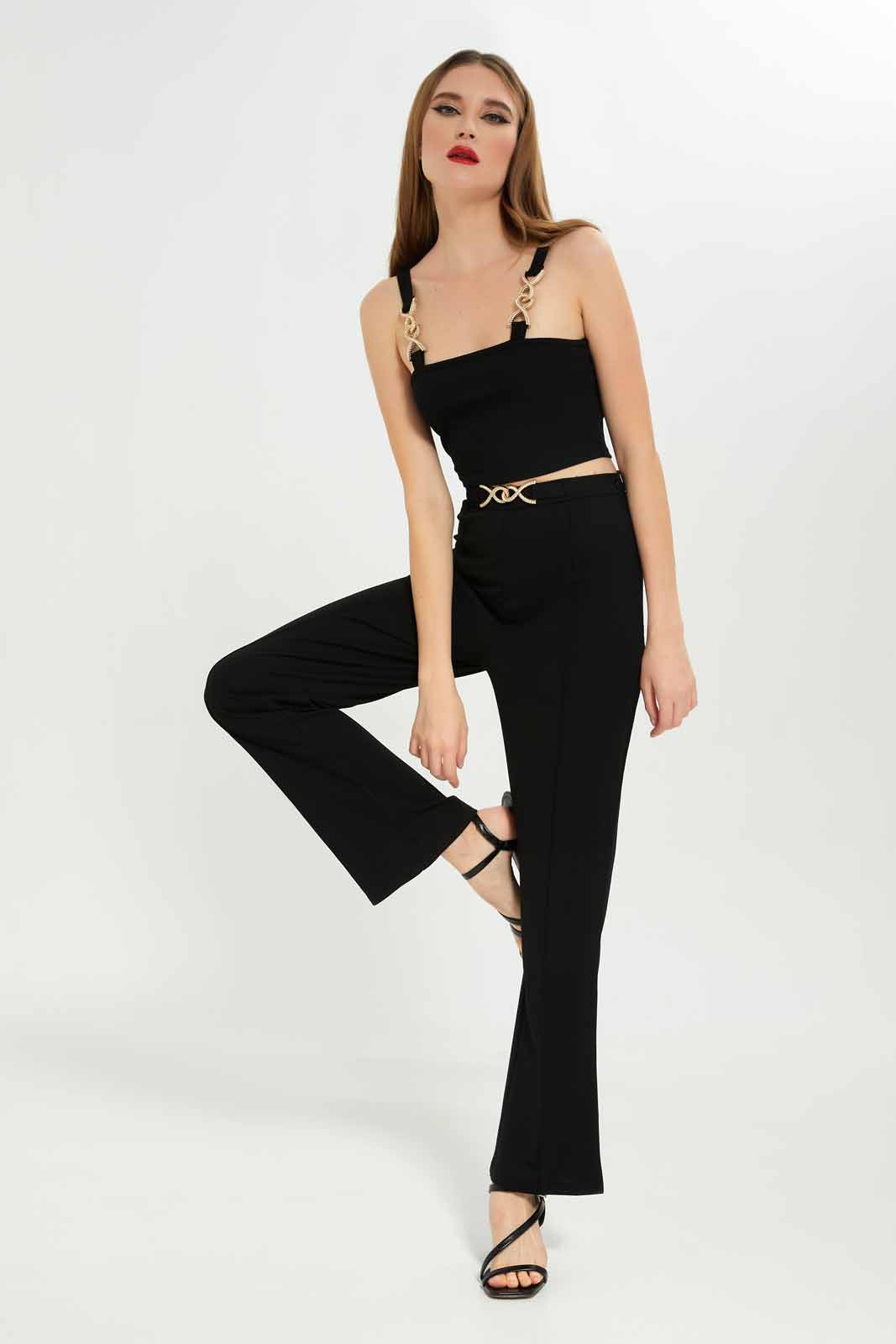 Redtag-Women-Black-Tapered-Trouser-With-Trim-Details-On-Waist-Category:Trousers,-Colour:Black,-Deals:New-In,-Dept:Ladieswear,-Filter:Women's-Clothing,-LEC,-LEC-Trousers,-New-In-LEC-APL,-Non-Sale,-S23A,-Section:Women-Women's-