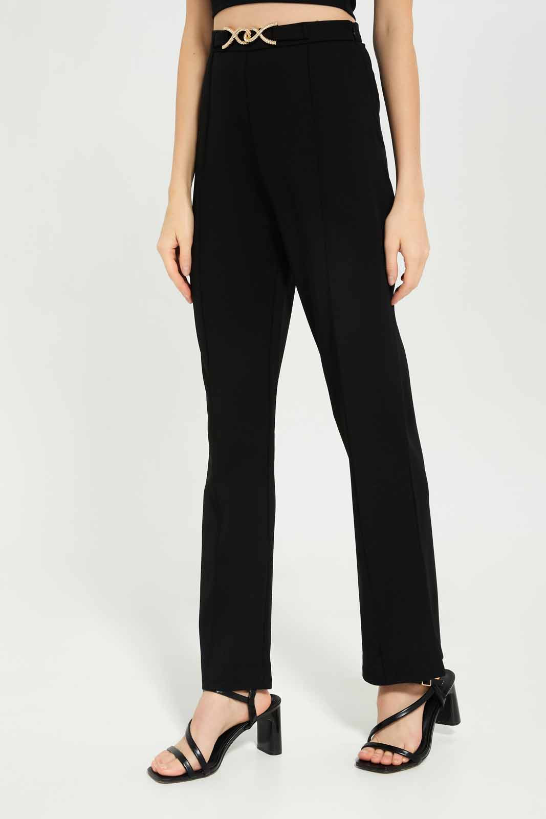 Redtag-Women-Black-Tapered-Trouser-With-Trim-Details-On-Waist-Category:Trousers,-Colour:Black,-Deals:New-In,-Dept:Ladieswear,-Filter:Women's-Clothing,-LEC,-LEC-Trousers,-New-In-LEC-APL,-Non-Sale,-S23A,-Section:Women-Women's-