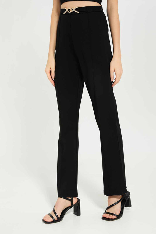 Redtag-Women-Black-Tapered-Trouser-With-Trim-Details-On-Waist-Category:Trousers,-Colour:Black,-Deals:New-In,-Dept:Ladieswear,-Filter:Women's-Clothing,-LEC,-LEC-Trousers,-New-In-LEC-APL,-Non-Sale,-S23A,-Section:Women-Women's-