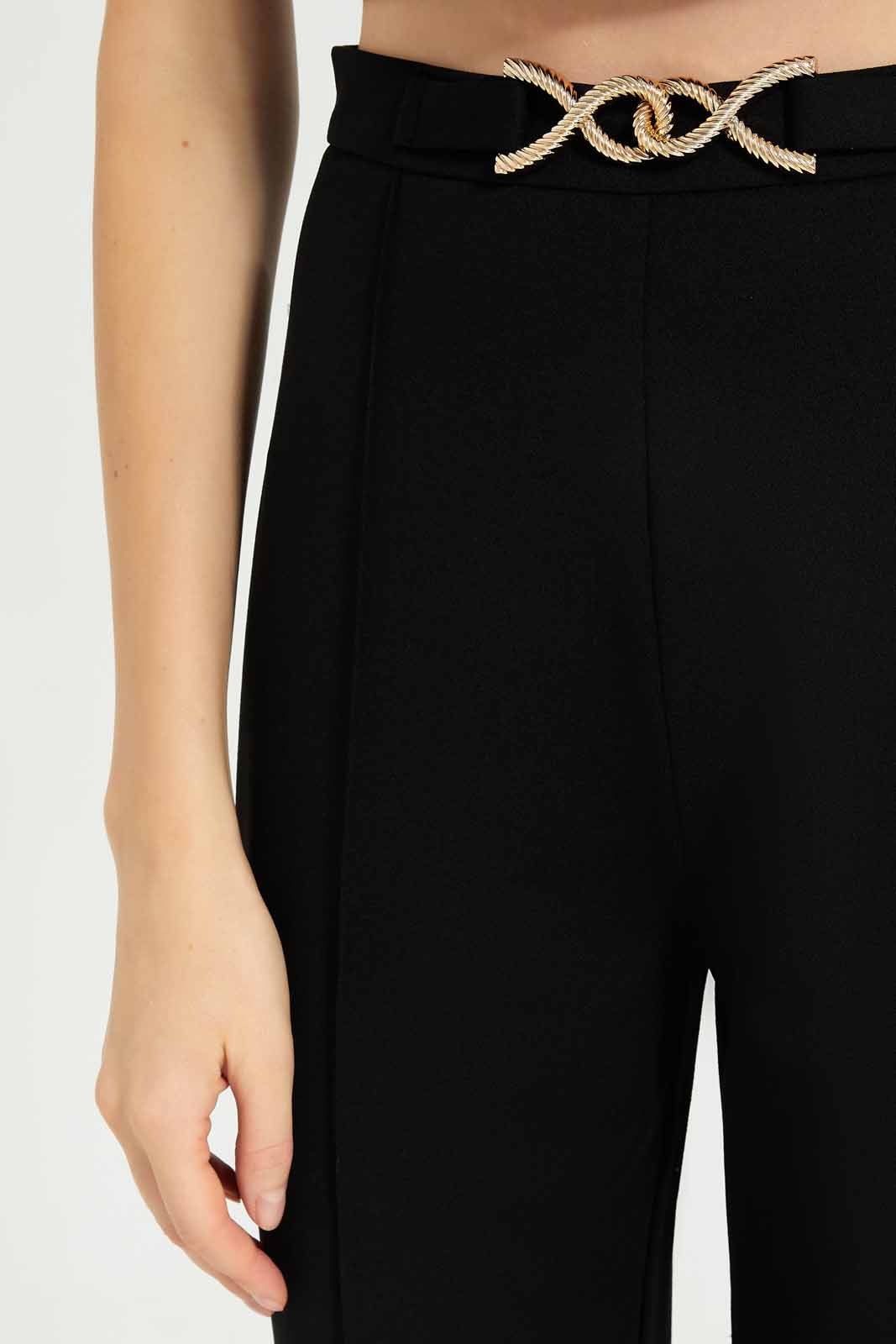 Redtag-Women-Black-Tapered-Trouser-With-Trim-Details-On-Waist-Category:Trousers,-Colour:Black,-Deals:New-In,-Dept:Ladieswear,-Filter:Women's-Clothing,-LEC,-LEC-Trousers,-New-In-LEC-APL,-Non-Sale,-S23A,-Section:Women-Women's-