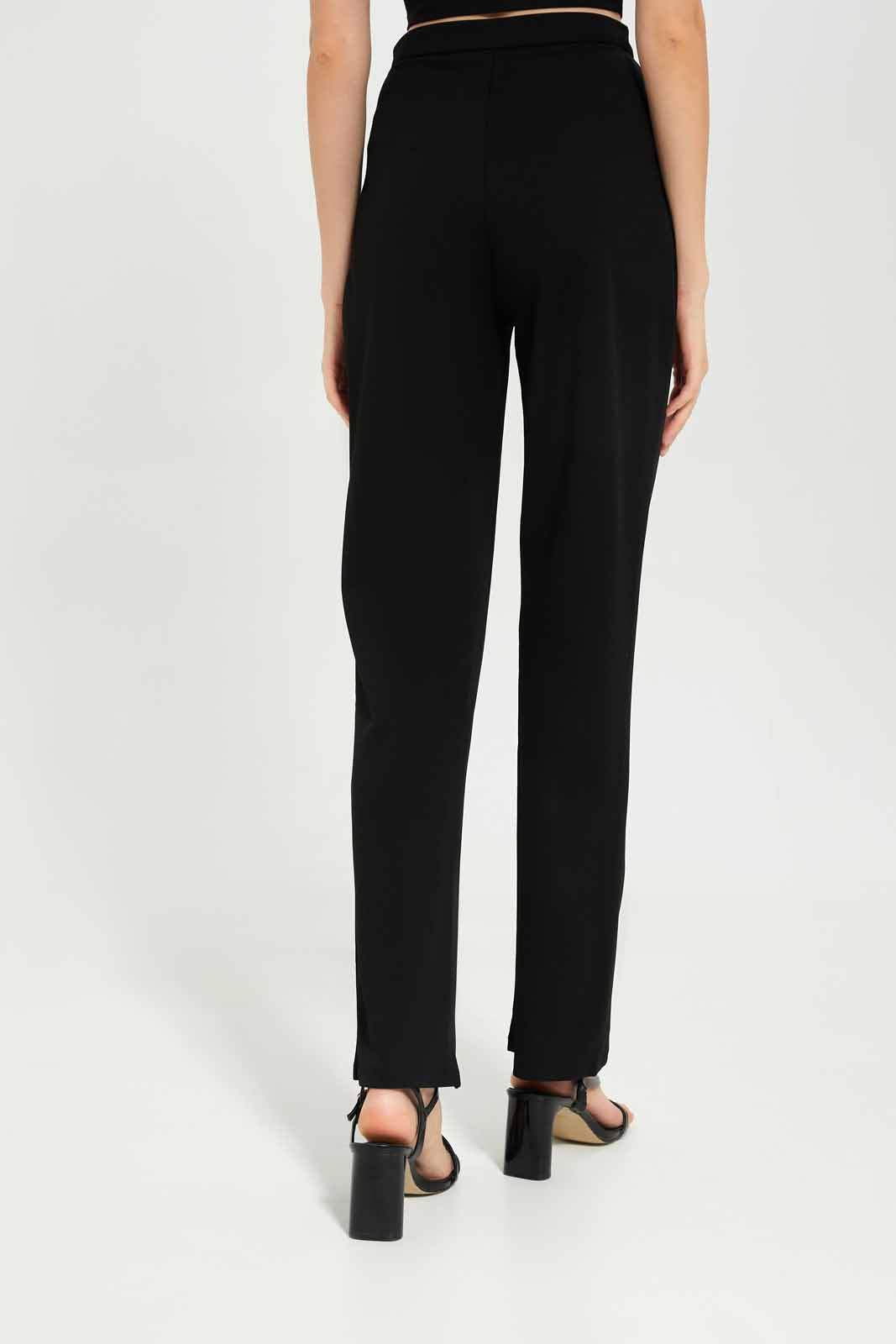 Redtag-Women-Black-Tapered-Trouser-With-Trim-Details-On-Waist-Category:Trousers,-Colour:Black,-Deals:New-In,-Dept:Ladieswear,-Filter:Women's-Clothing,-LEC,-LEC-Trousers,-New-In-LEC-APL,-Non-Sale,-S23A,-Section:Women-Women's-