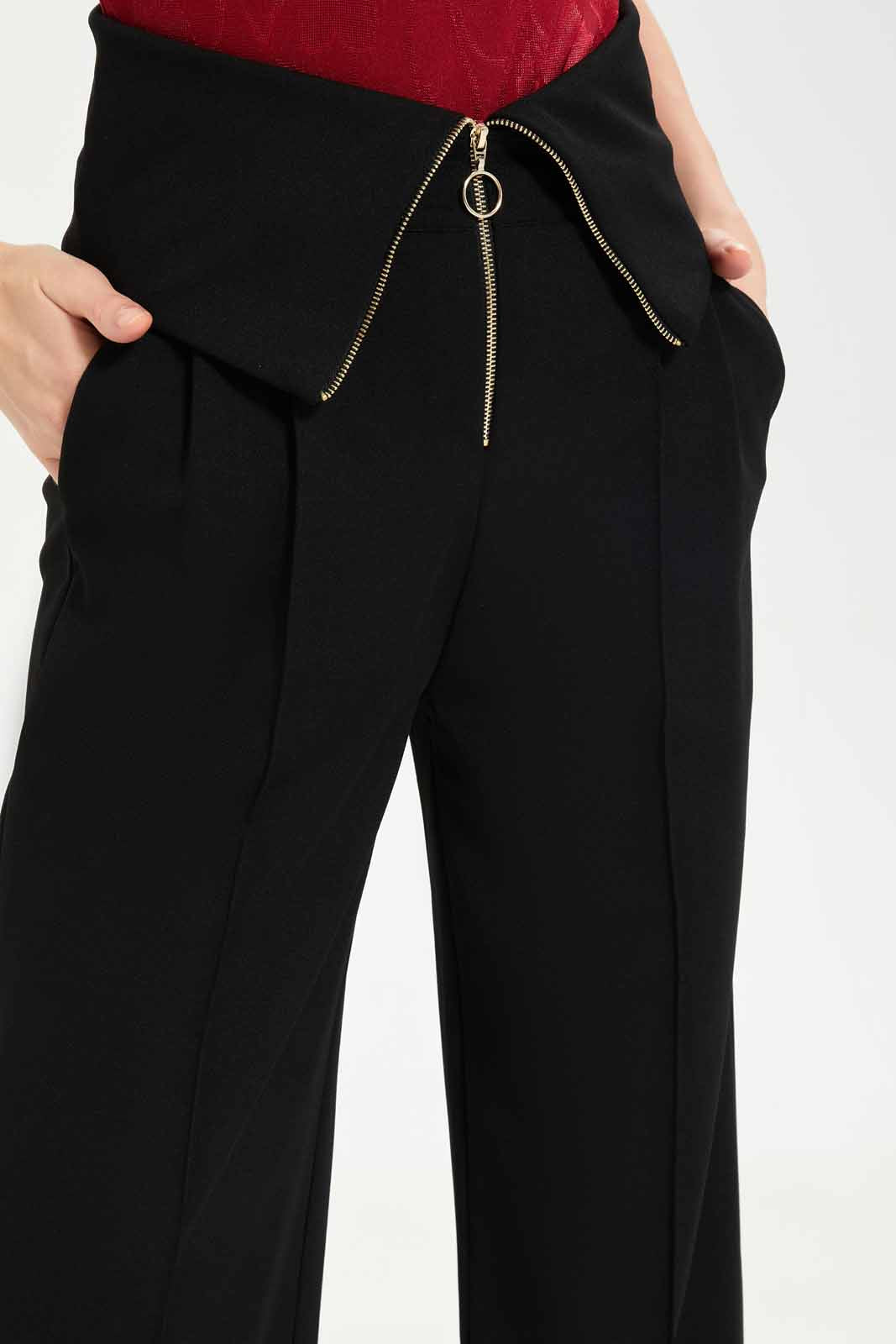 Redtag-Women-Black-Flared-Trouser-With-Zipper-Front-Category:Trousers,-Colour:Black,-Deals:New-In,-Dept:Ladieswear,-Filter:Women's-Clothing,-LEC,-LEC-Trousers,-New-In-LEC-APL,-Non-Sale,-S23A,-Section:Women-Women's-