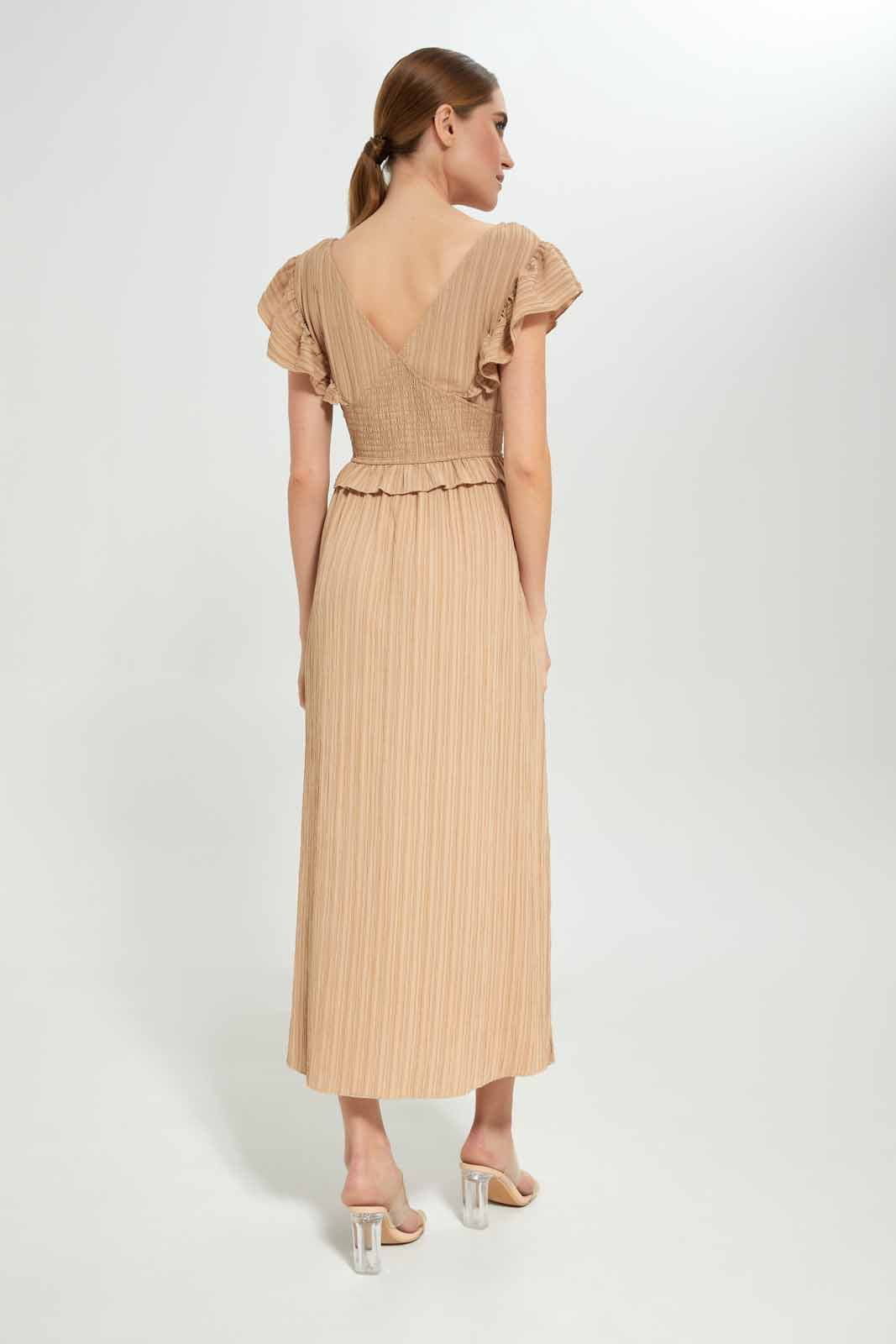 Redtag-Women-Assorted-Ruffled-Sleeve-Smocking-Dress-Category:Dresses,-Colour:Beige,-Deals:New-In,-Dept:Ladieswear,-Filter:Women's-Clothing,-LEC,-LEC-Dresses,-New-In-LEC-APL,-Non-Sale,-S23A,-Section:Women-Women's-