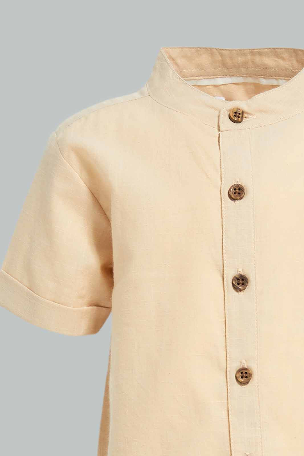 Redtag-Boys-Stone-Solid-Ss-Henley-Shirt-Category:Shirts,-Colour:Grey,-Deals:New-In,-Dept:Boys,-Filter:Infant-Boys-(3-to-24-Mths),-INB-Shirts,-New-In-INB-APL,-Non-Sale,-S23A,-Section:Boys-(0-to-14Yrs)-Infant-Boys-3 to 24 Months