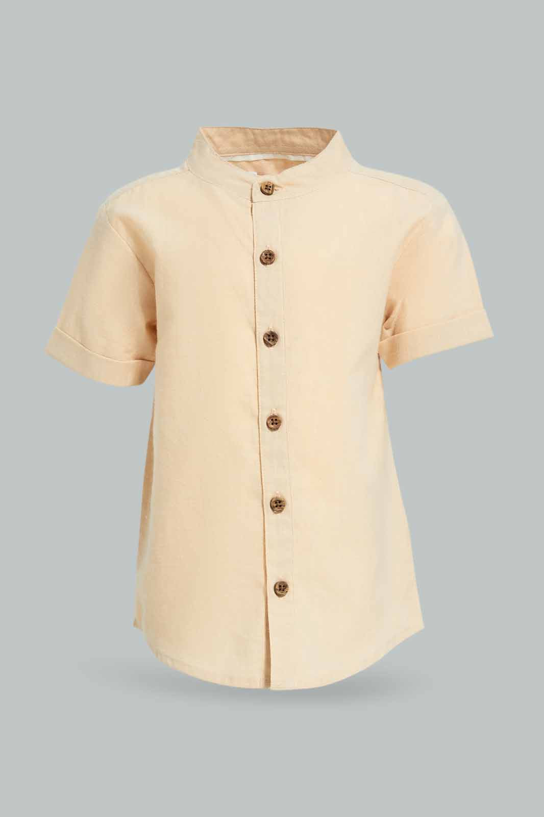 Redtag-Boys-Stone-Solid-Ss-Henley-Shirt-Category:Shirts,-Colour:Grey,-Deals:New-In,-Dept:Boys,-Filter:Infant-Boys-(3-to-24-Mths),-INB-Shirts,-New-In-INB-APL,-Non-Sale,-S23A,-Section:Boys-(0-to-14Yrs)-Infant-Boys-3 to 24 Months