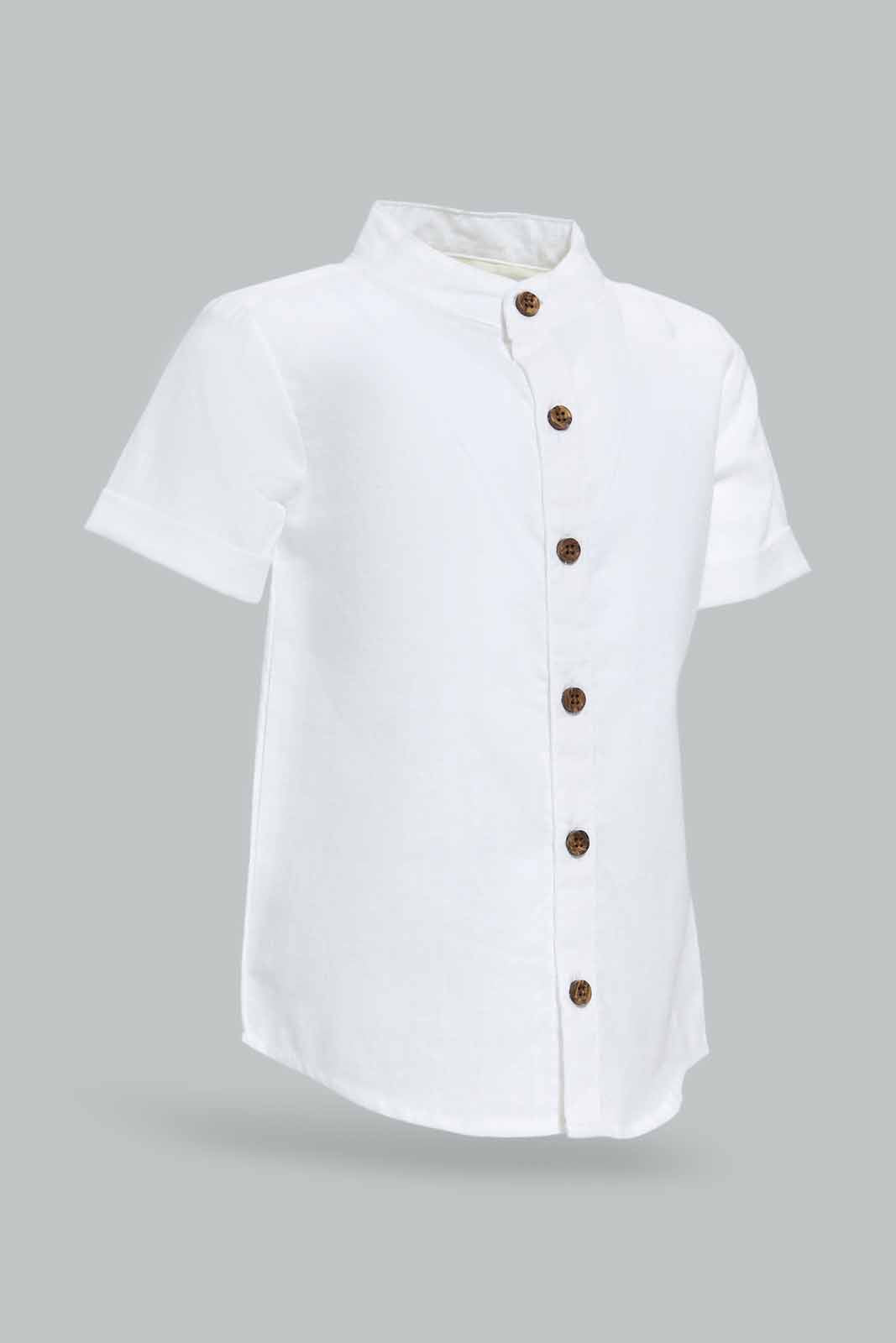 Redtag-Boys-White-Solid-Ss-Henley-Shirt-Category:Shirts,-Colour:White,-Deals:New-In,-Dept:Boys,-Filter:Infant-Boys-(3-to-24-Mths),-INB-Shirts,-New-In-INB-APL,-Non-Sale,-S23A,-Section:Boys-(0-to-14Yrs)-Infant-Boys-3 to 24 Months