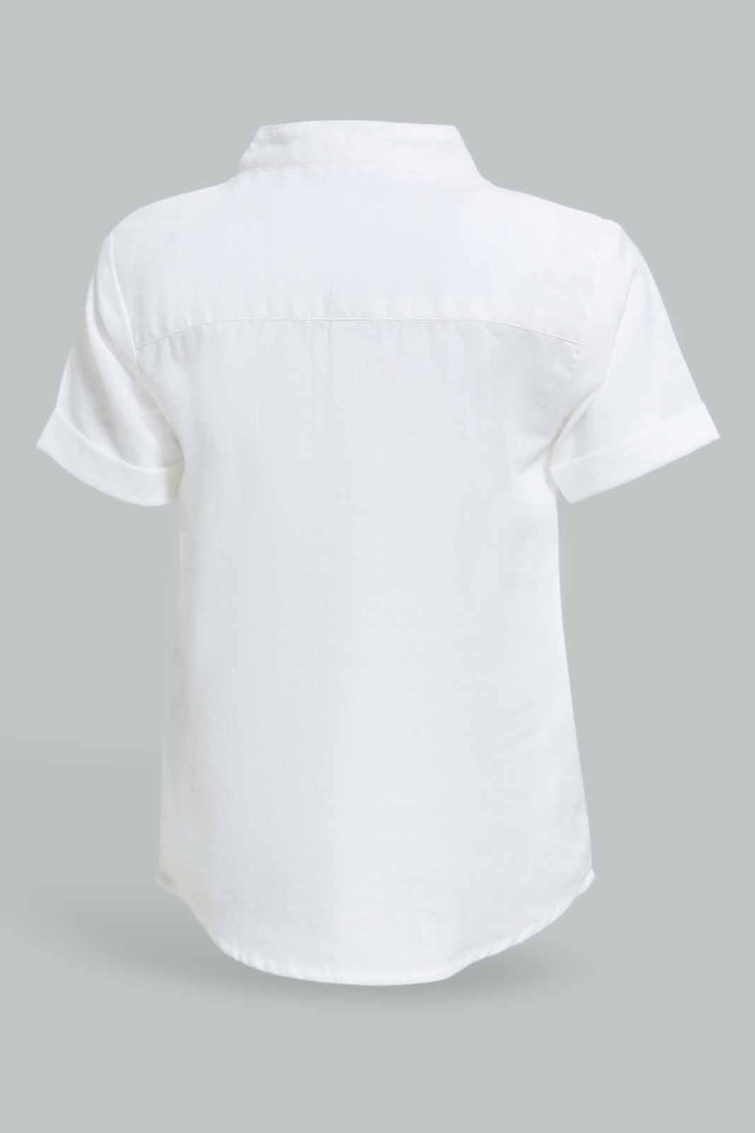 Redtag-Boys-White-Solid-Ss-Henley-Shirt-Category:Shirts,-Colour:White,-Deals:New-In,-Dept:Boys,-Filter:Infant-Boys-(3-to-24-Mths),-INB-Shirts,-New-In-INB-APL,-Non-Sale,-S23A,-Section:Boys-(0-to-14Yrs)-Infant-Boys-3 to 24 Months