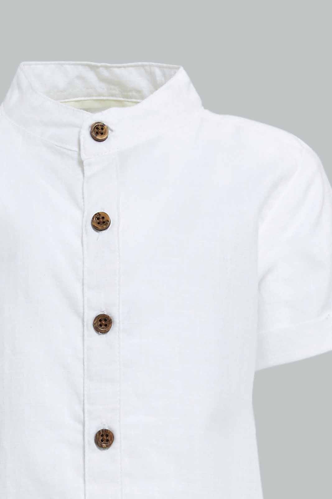 Redtag-Boys-White-Solid-Ss-Henley-Shirt-Category:Shirts,-Colour:White,-Deals:New-In,-Dept:Boys,-Filter:Infant-Boys-(3-to-24-Mths),-INB-Shirts,-New-In-INB-APL,-Non-Sale,-S23A,-Section:Boys-(0-to-14Yrs)-Infant-Boys-3 to 24 Months