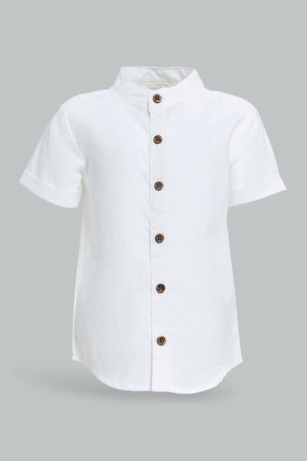 Redtag-Boys-White-Solid-Ss-Henley-Shirt-Category:Shirts,-Colour:White,-Deals:New-In,-Dept:Boys,-Filter:Infant-Boys-(3-to-24-Mths),-INB-Shirts,-New-In-INB-APL,-Non-Sale,-S23A,-Section:Boys-(0-to-14Yrs)-Infant-Boys-3 to 24 Months