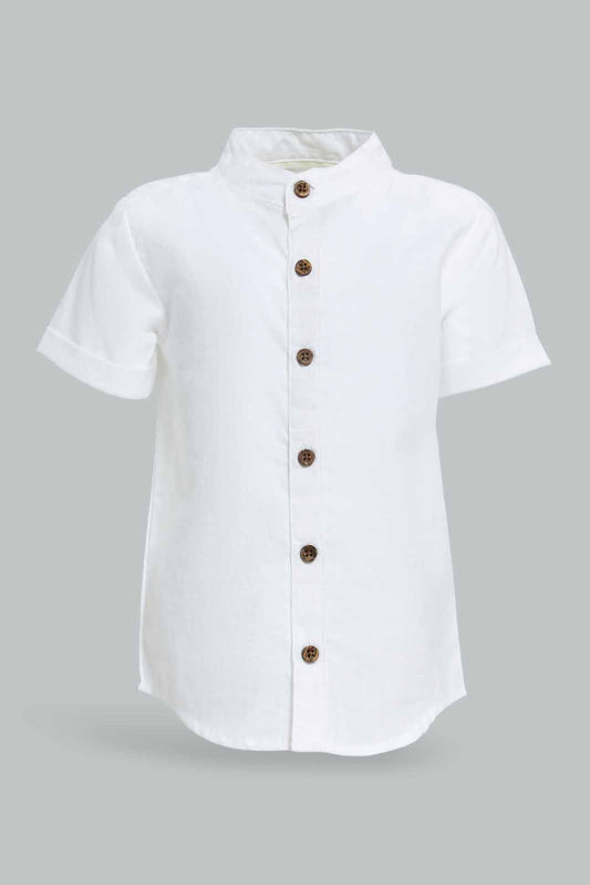 Redtag-Boys-White-Solid-Ss-Henley-Shirt-Category:Shirts,-Colour:White,-Deals:New-In,-Dept:Boys,-Filter:Infant-Boys-(3-to-24-Mths),-INB-Shirts,-New-In-INB-APL,-Non-Sale,-S23A,-Section:Boys-(0-to-14Yrs)-Infant-Boys-3 to 24 Months
