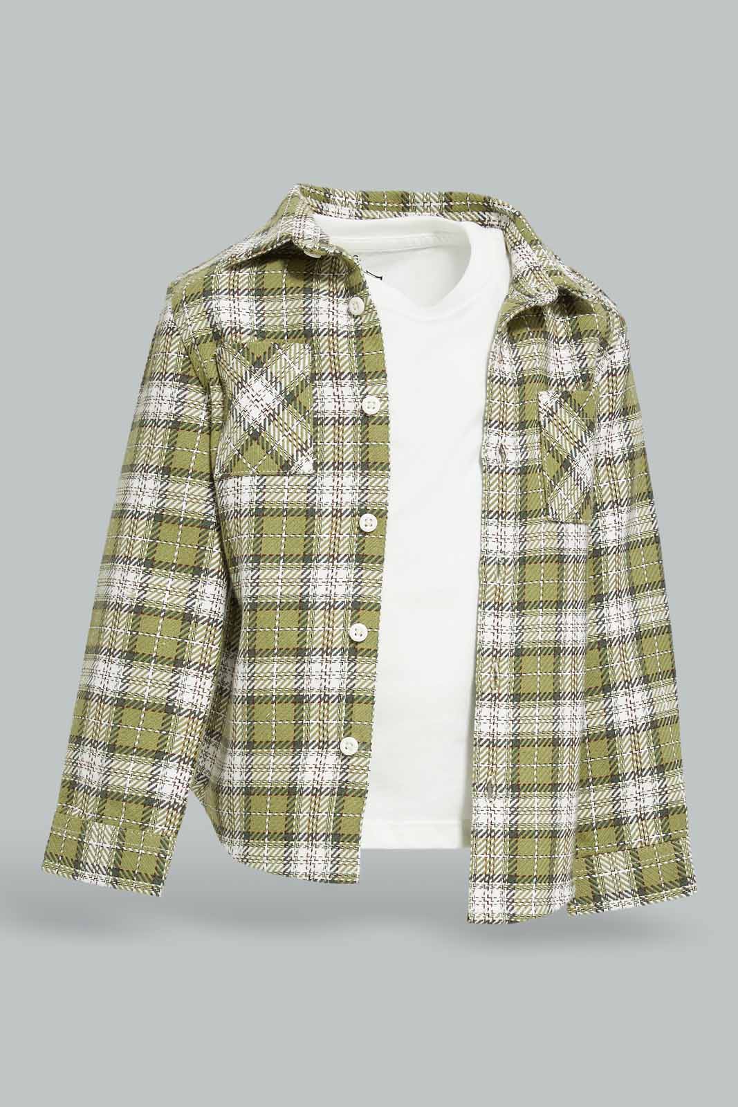 Redtag-Boys-Green-Check-Shirt-And-Mock-Tshirt-Set-Category:Shirts,-Colour:Green,-Deals:New-In,-Dept:Boys,-Filter:Infant-Boys-(3-to-24-Mths),-INB-Shirts,-New-In-INB-APL,-Non-Sale,-S23A,-Section:Boys-(0-to-14Yrs)-Infant-Boys-3 to 24 Months