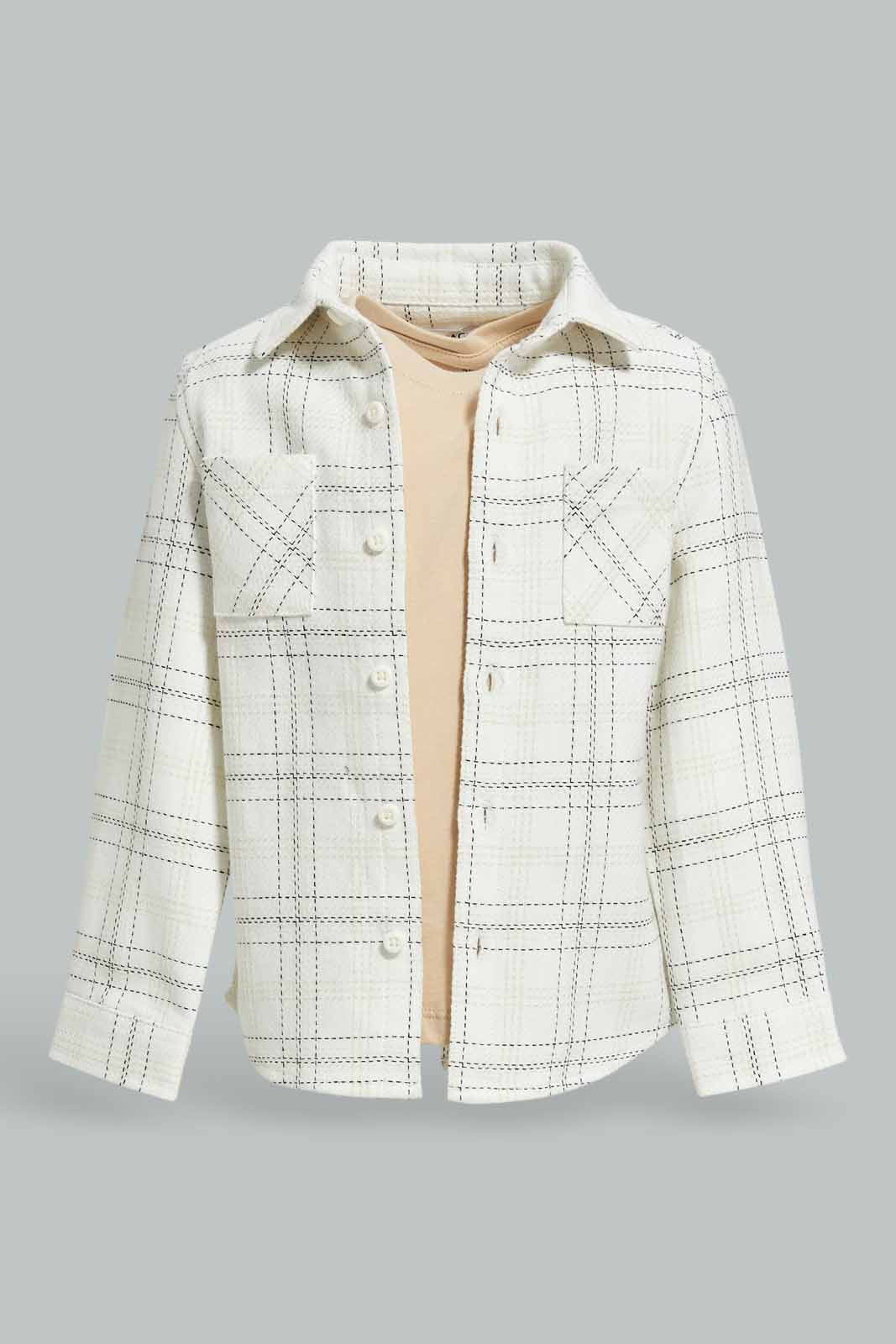Redtag-Boys-White-Check-Shirt-And-Mock-Tshirt-Set-Category:Shirts,-Colour:White,-Deals:New-In,-Dept:Boys,-Filter:Infant-Boys-(3-to-24-Mths),-INB-Shirts,-New-In-INB-APL,-Non-Sale,-S23A,-Section:Boys-(0-to-14Yrs)-Infant-Boys-3 to 24 Months