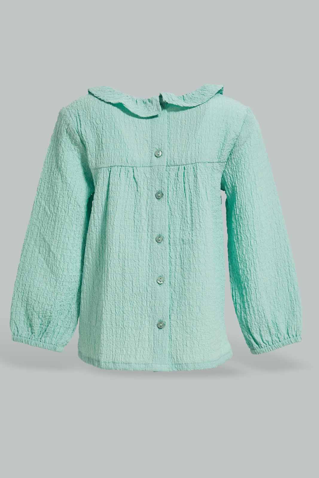 Redtag-Girls-Sage-Collar-Blouse-Category:Blouses,-Colour:Green,-Deals:New-In,-Dept:Girls,-Filter:Infant-Girls-(3-to-24-Mths),-ING-Blouses,-New-In-ING-APL,-Non-Sale,-S23A,-Section:Girls-(0-to-14Yrs)-Infant-Girls-
