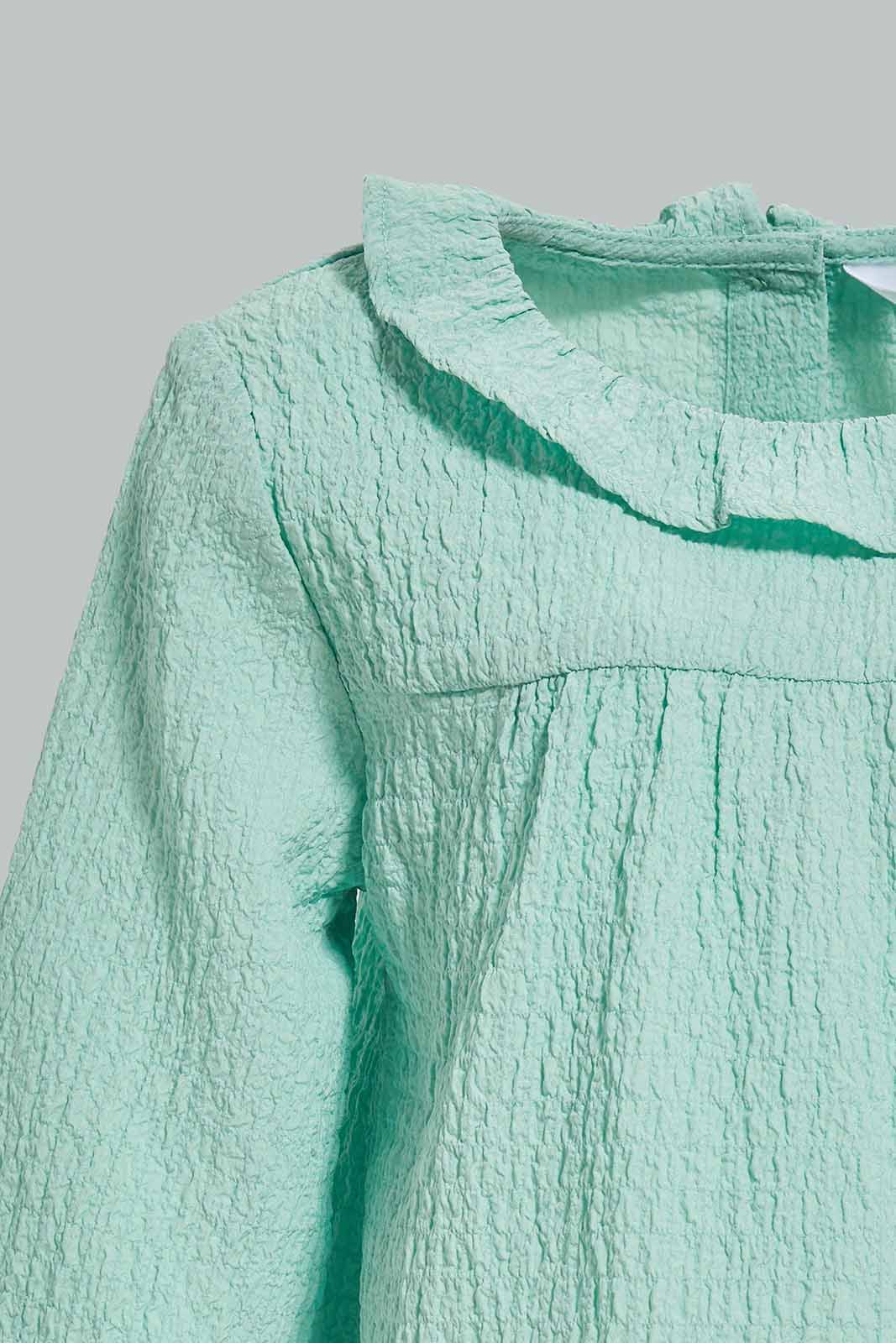 Redtag-Girls-Sage-Collar-Blouse-Category:Blouses,-Colour:Green,-Deals:New-In,-Dept:Girls,-Filter:Infant-Girls-(3-to-24-Mths),-ING-Blouses,-New-In-ING-APL,-Non-Sale,-S23A,-Section:Girls-(0-to-14Yrs)-Infant-Girls-