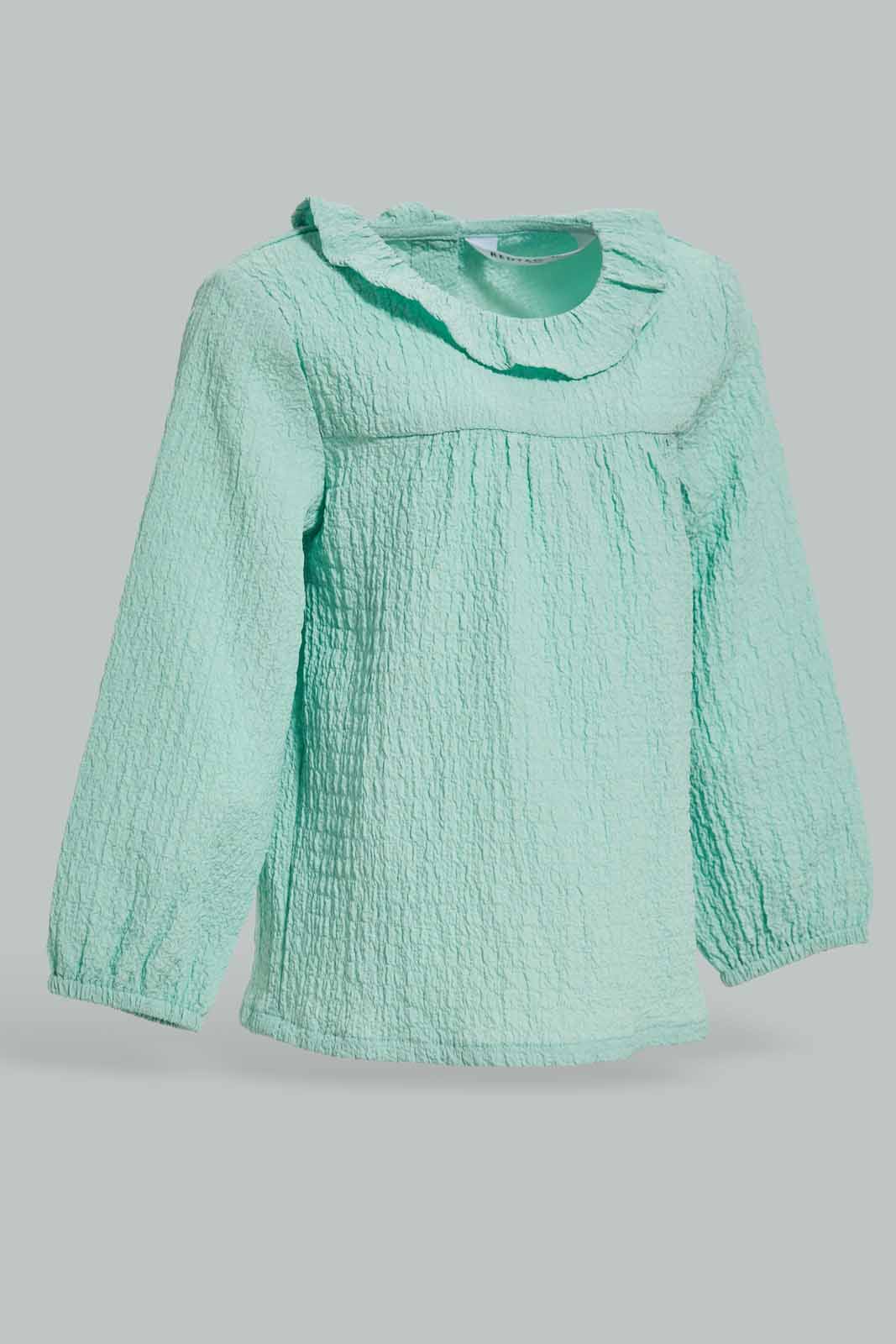 Redtag-Girls-Sage-Collar-Blouse-Category:Blouses,-Colour:Green,-Deals:New-In,-Dept:Girls,-Filter:Infant-Girls-(3-to-24-Mths),-ING-Blouses,-New-In-ING-APL,-Non-Sale,-S23A,-Section:Girls-(0-to-14Yrs)-Infant-Girls-