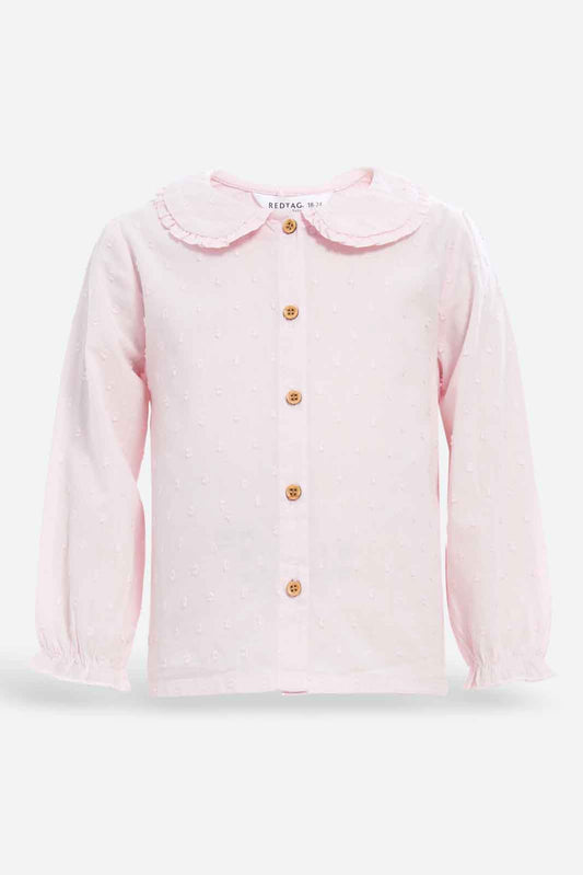 Redtag-Girls-Baby-Pink-Peter-Pan-Collar-Dobby-Blouse-Category:Blouses,-Colour:Apricot,-Deals:New-In,-Dept:Girls,-Filter:Infant-Girls-(3-to-24-Mths),-ING-Blouses,-New-In-ING-APL,-Non-Sale,-S23A,-Section:Girls-(0-to-14Yrs)-Infant-Girls-3 to 24 Months