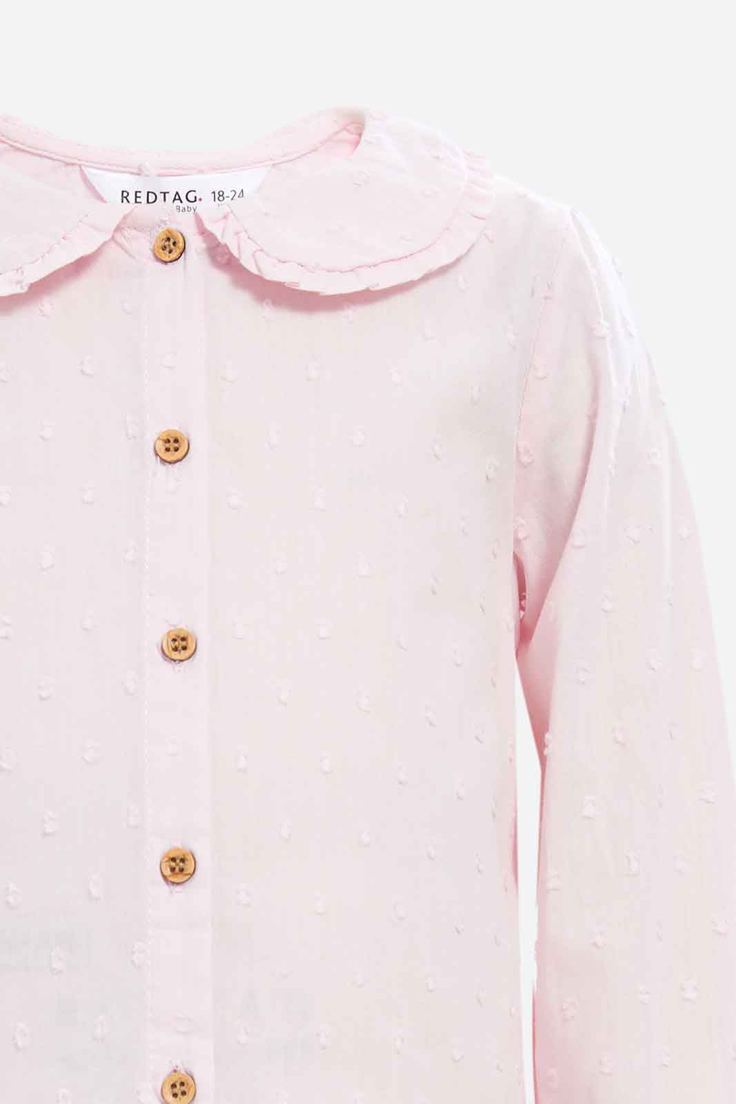 Redtag-Girls-Baby-Pink-Peter-Pan-Collar-Dobby-Blouse-Category:Blouses,-Colour:Apricot,-Deals:New-In,-Dept:Girls,-Filter:Infant-Girls-(3-to-24-Mths),-ING-Blouses,-New-In-ING-APL,-Non-Sale,-S23A,-Section:Girls-(0-to-14Yrs)-Infant-Girls-3 to 24 Months