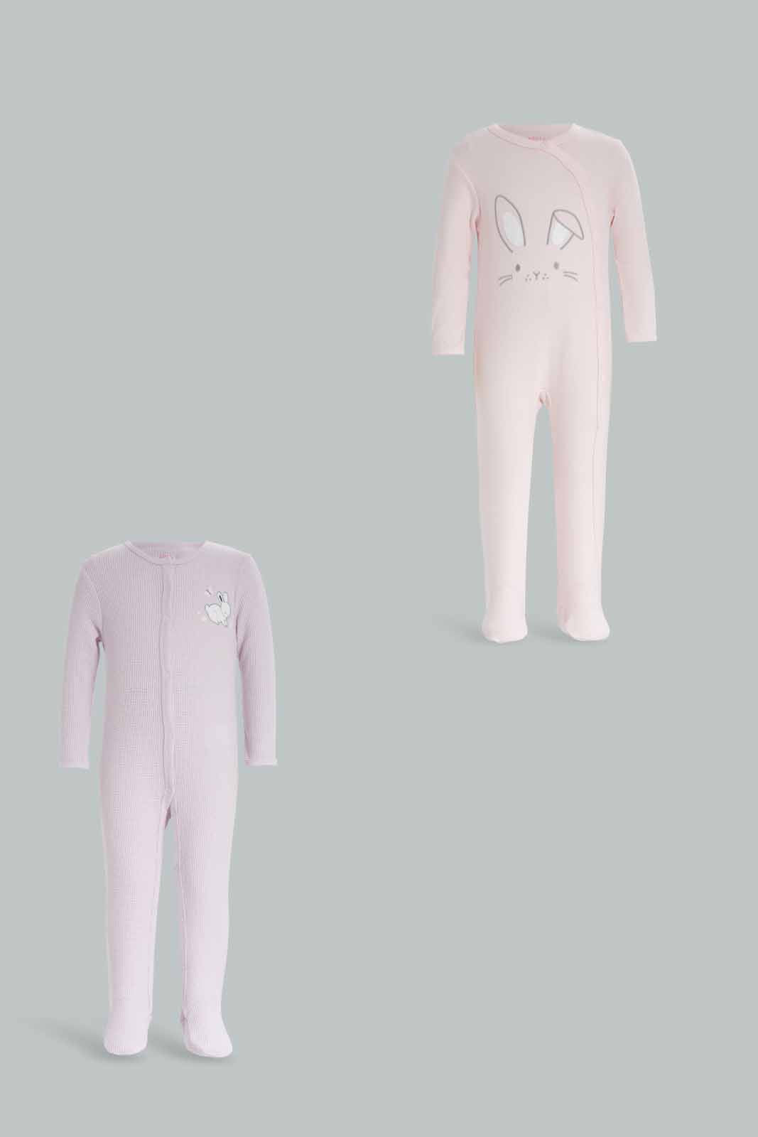 Redtag-Assorted-2Pc-Novelty-Bunny-Sleepsuit-Girl-Category:Sleepsuits,-Colour:Apricot,-Deals:New-In,-Dept:New-Born,-Filter:Baby-(0-to-12-Mths),-NBF-Sleepsuits,-New-In-NBF-APL,-Non-Sale,-S23A,-Section:Boys-(0-to-14Yrs)-Baby-