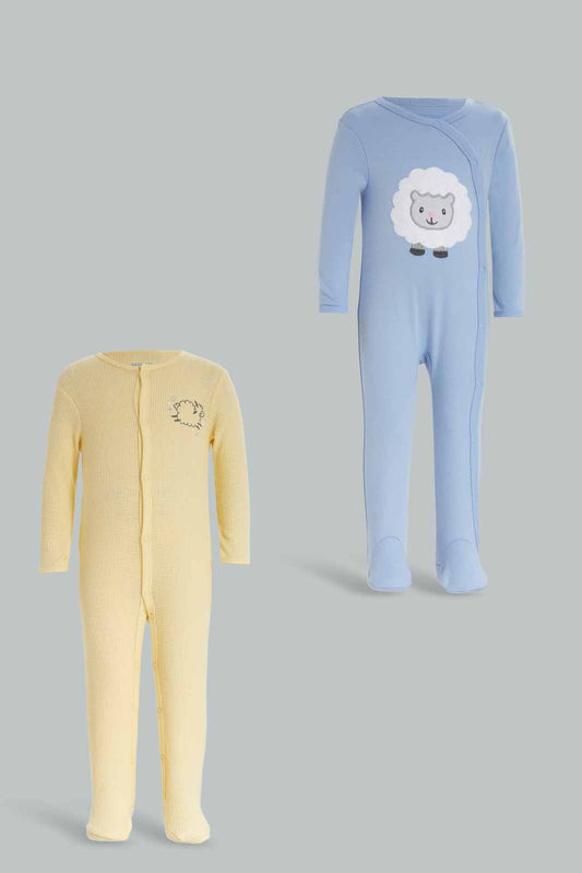 Redtag-Assorted-2Pc-Novelty-Sheep-Sleepsuit-Boy-Category:Sleepsuits,-Colour:Apricot,-Deals:New-In,-Dept:New-Born,-Filter:Baby-(0-to-12-Mths),-NBF-Sleepsuits,-New-In-NBF-APL,-Non-Sale,-S23A,-Section:Boys-(0-to-14Yrs)-Baby-