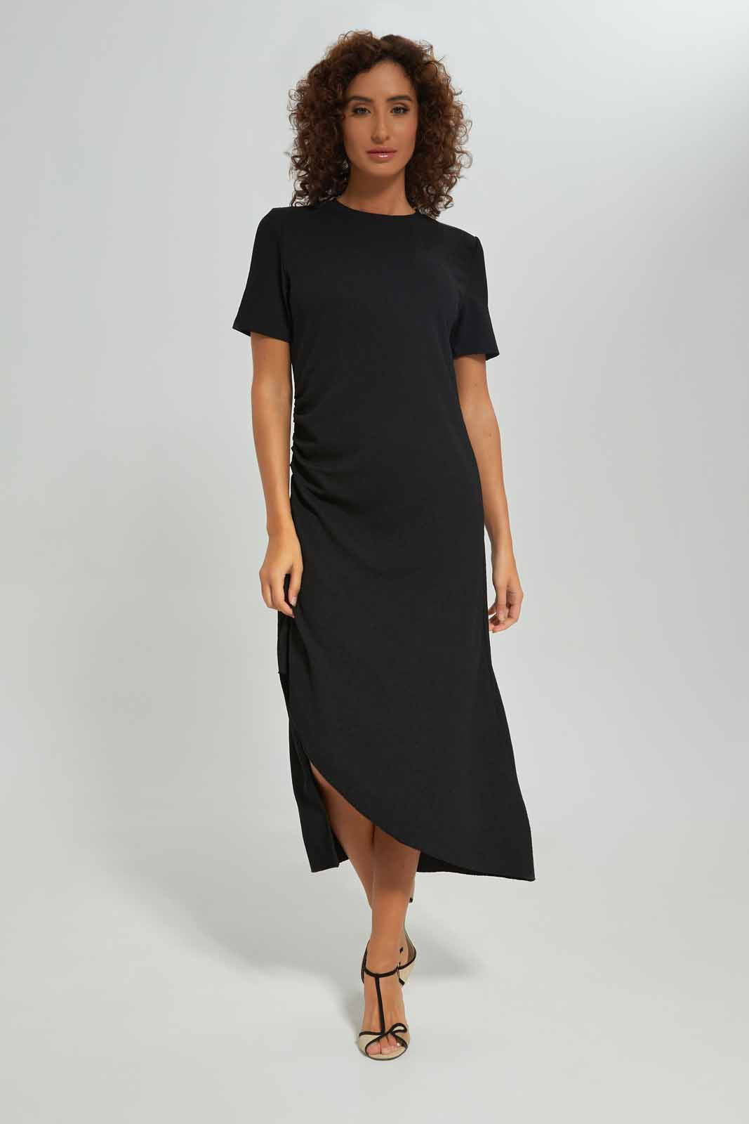Redtag-Women-Ruched-Side-Maxi-Dress-Category:Dresses,-Colour:Black,-Deals:New-In,-Dept:Ladieswear,-Filter:Women's-Clothing,-New-In-Women-APL,-Non-Sale,-S23A,-Section:Women,-Women-Dresses-Women's-
