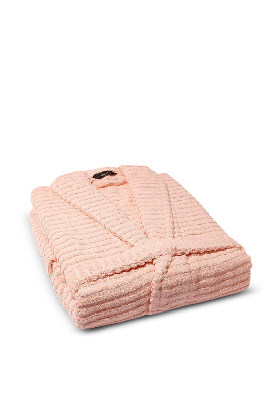 Women Pink Ribbed Bathrobe